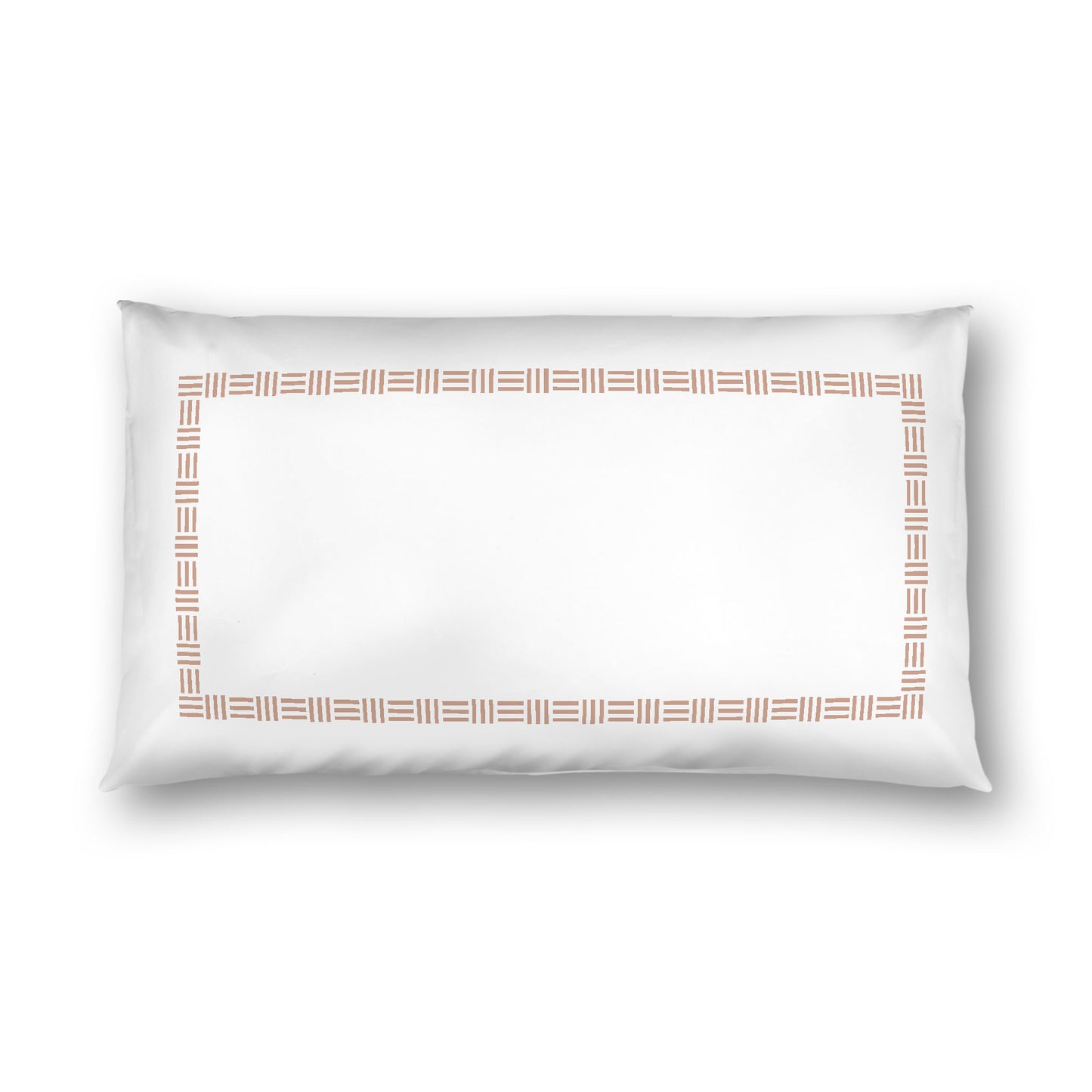 Off-white Cotton Sateen Pillow Sham, Salmon Single Weave Motif Print, Classic Border, White Reverse Side, King - 20 x 36 inches
