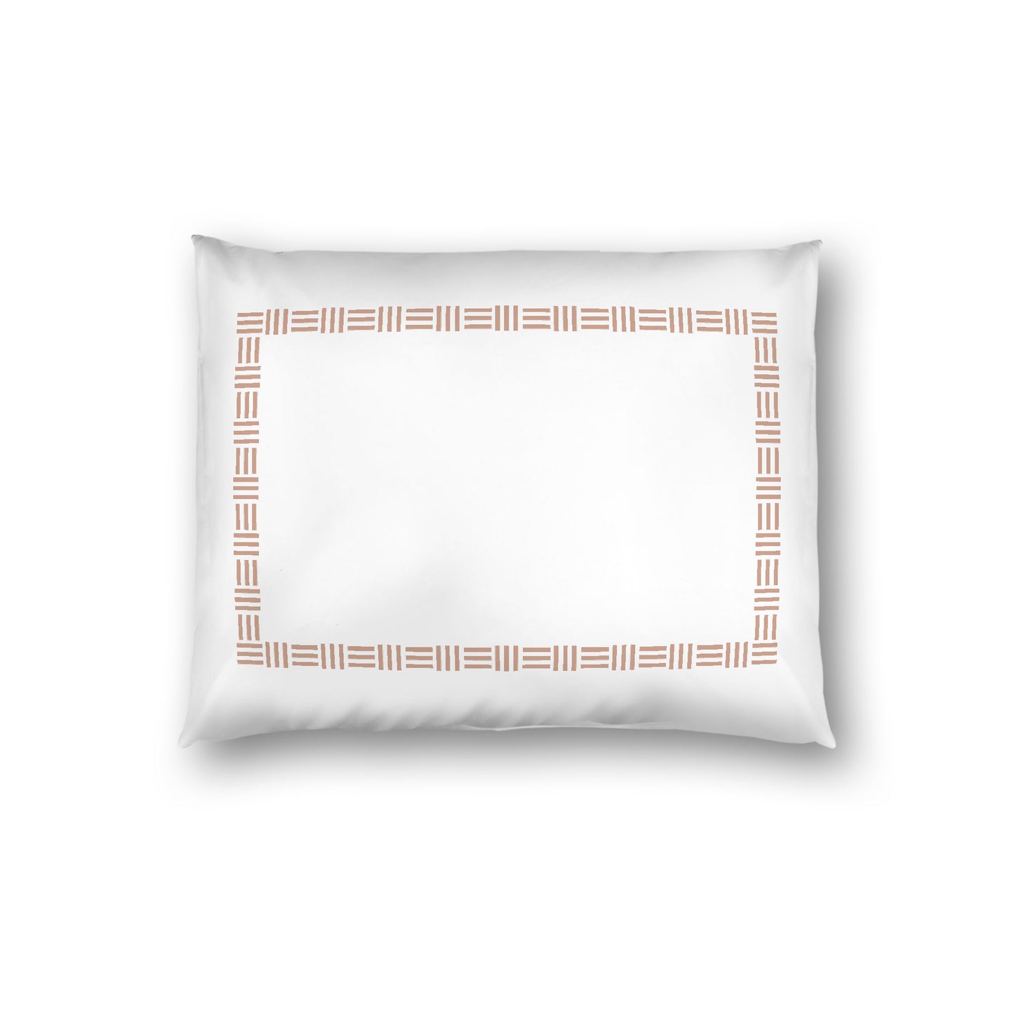 Off-white Cotton Sateen Pillow Sham, Salmon Single Weave Motif Print, Classic Border, White Reverse Side, Standard - 20 x 26 inches