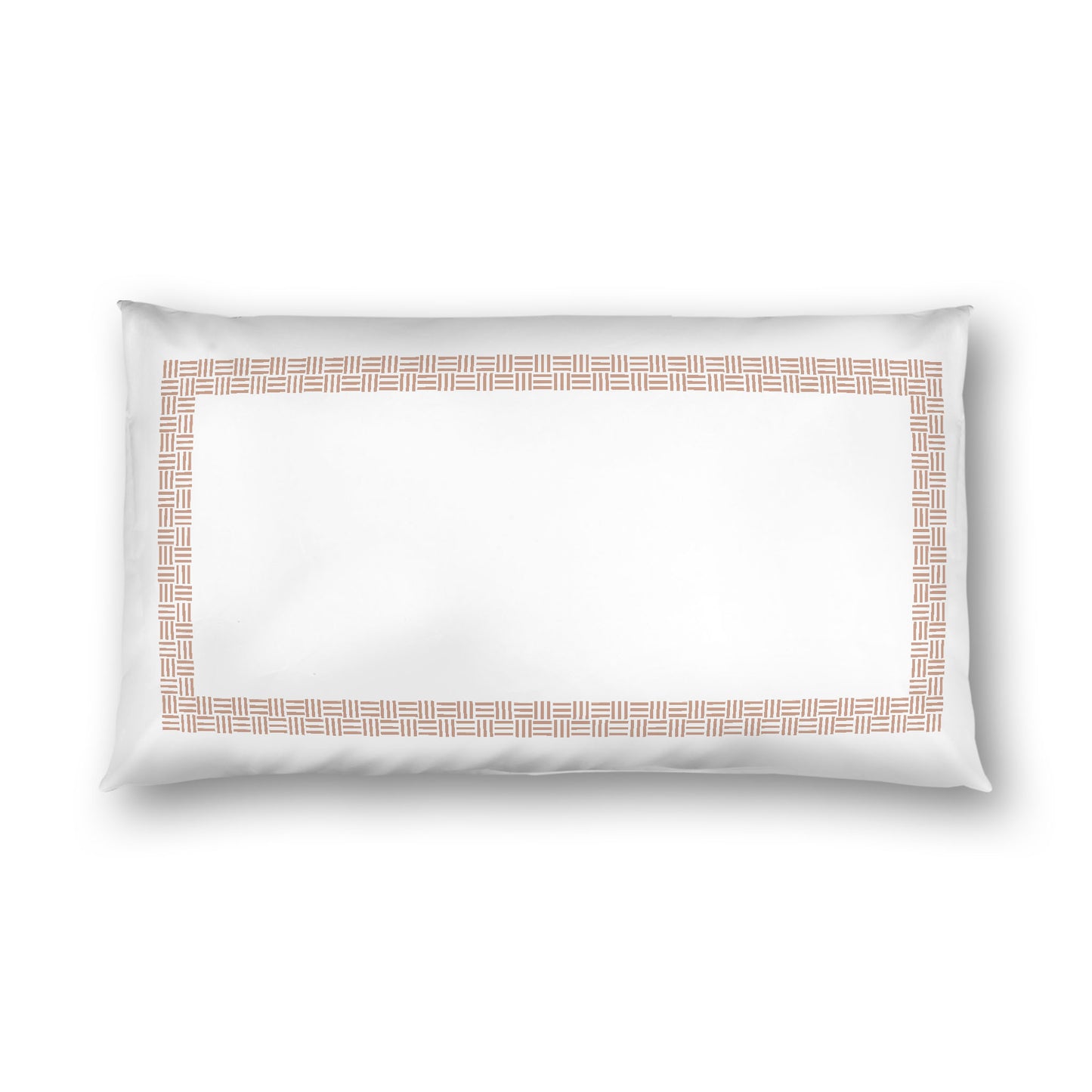 Off-white Cotton Sateen Pillow Sham, Salmon Double Weave Motif Print, Classic Border, White Reverse Side, King - 20 x 36 inches