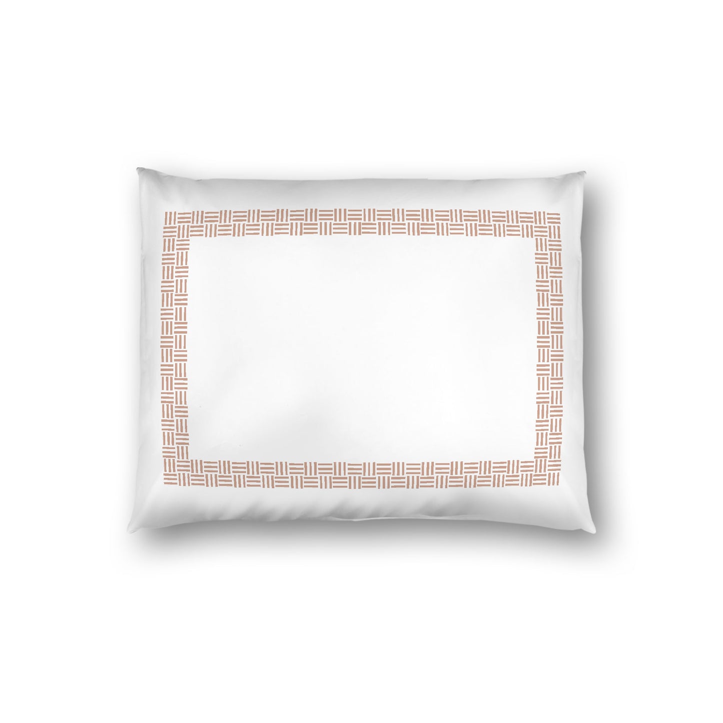 Off-white Cotton Sateen Pillow Sham, Salmon Double Weave Motif Print, Classic Border, White Reverse Side, Standard - 20 x 26 inches