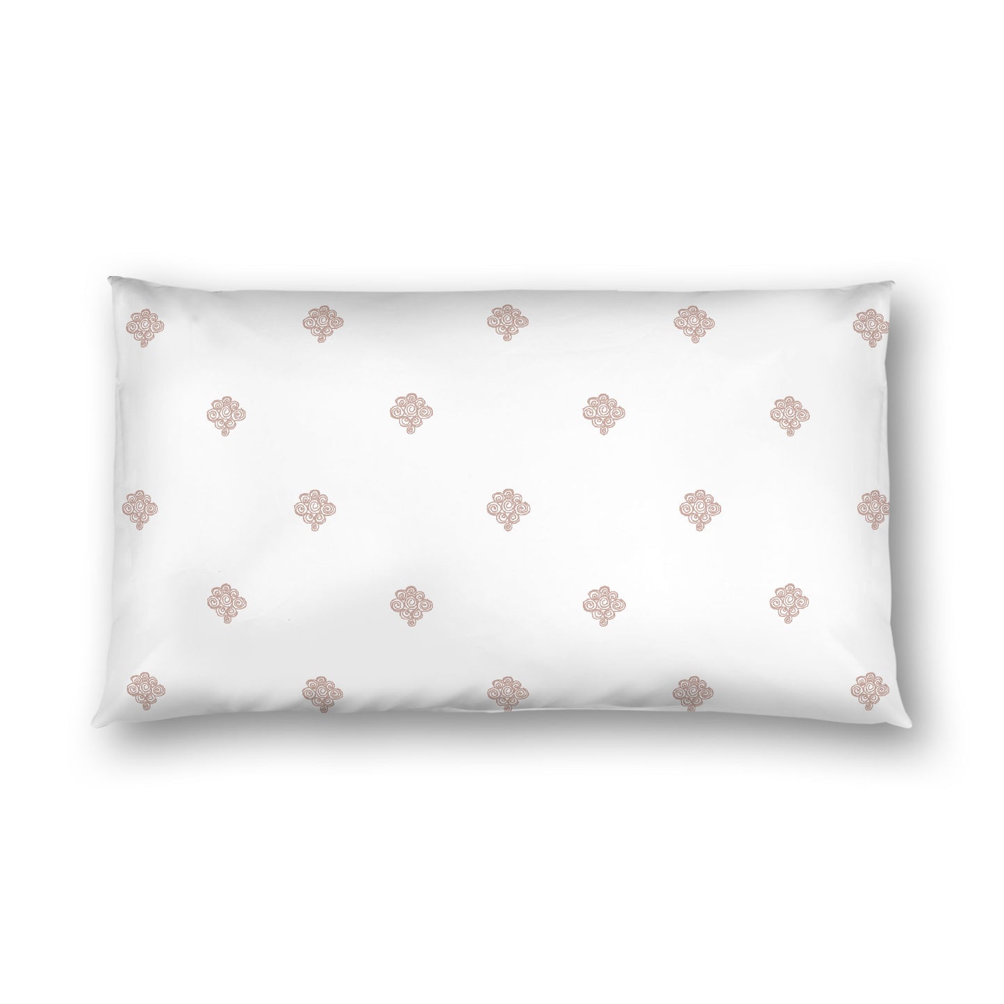 Off-white Cotton Sateen Pillow Sham, Salmon Hand-painted Swizzle Motif Print, White Reverse Side, King - 20 x 36 inches