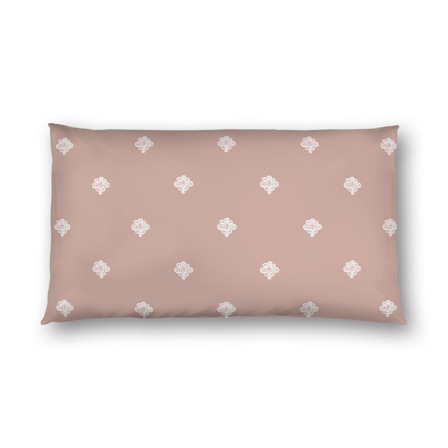 Salmon Cotton Sateen Pillow Sham, Off-white Hand-painted Swizzle Motif Print, White Reverse Side, King - 20 x 36 inches