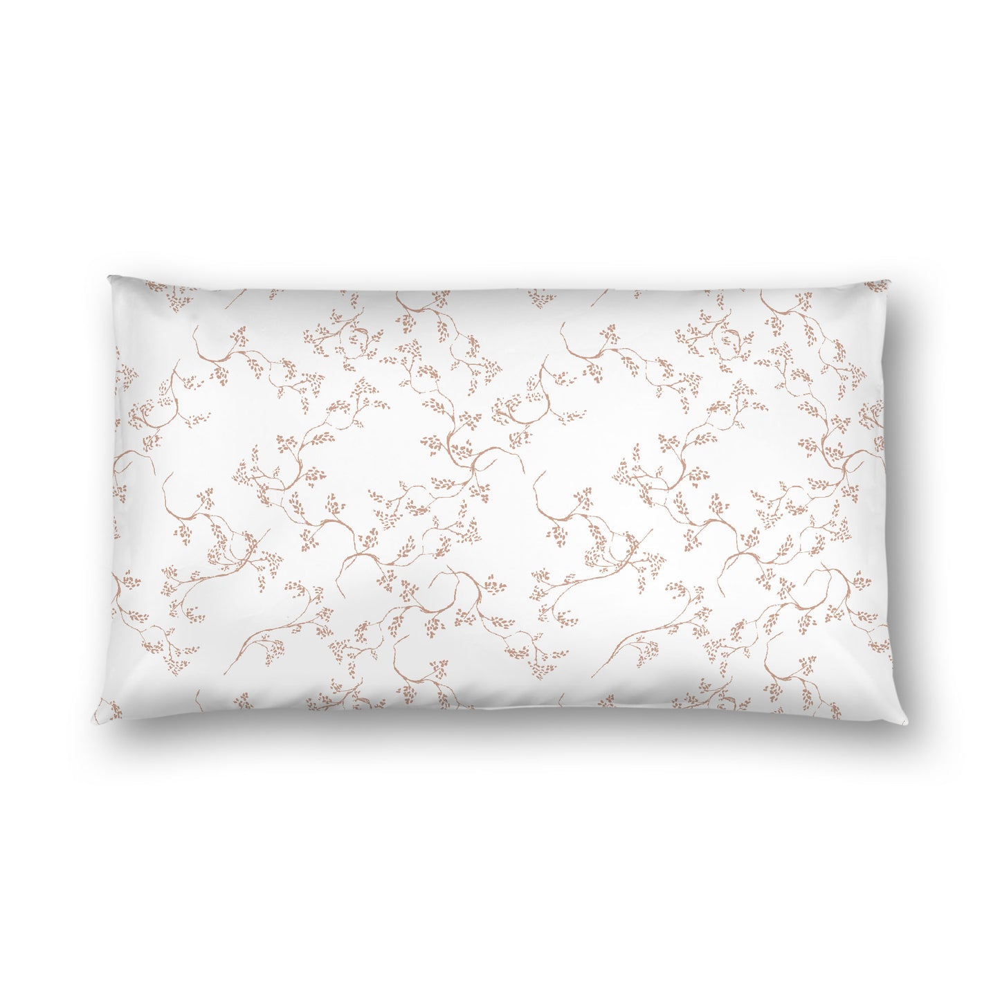 Off-white Cotton Sateen Pillow Sham, Salmon Hand-painted Vine Print, White Reverse Side, King - 20 x 36 inches