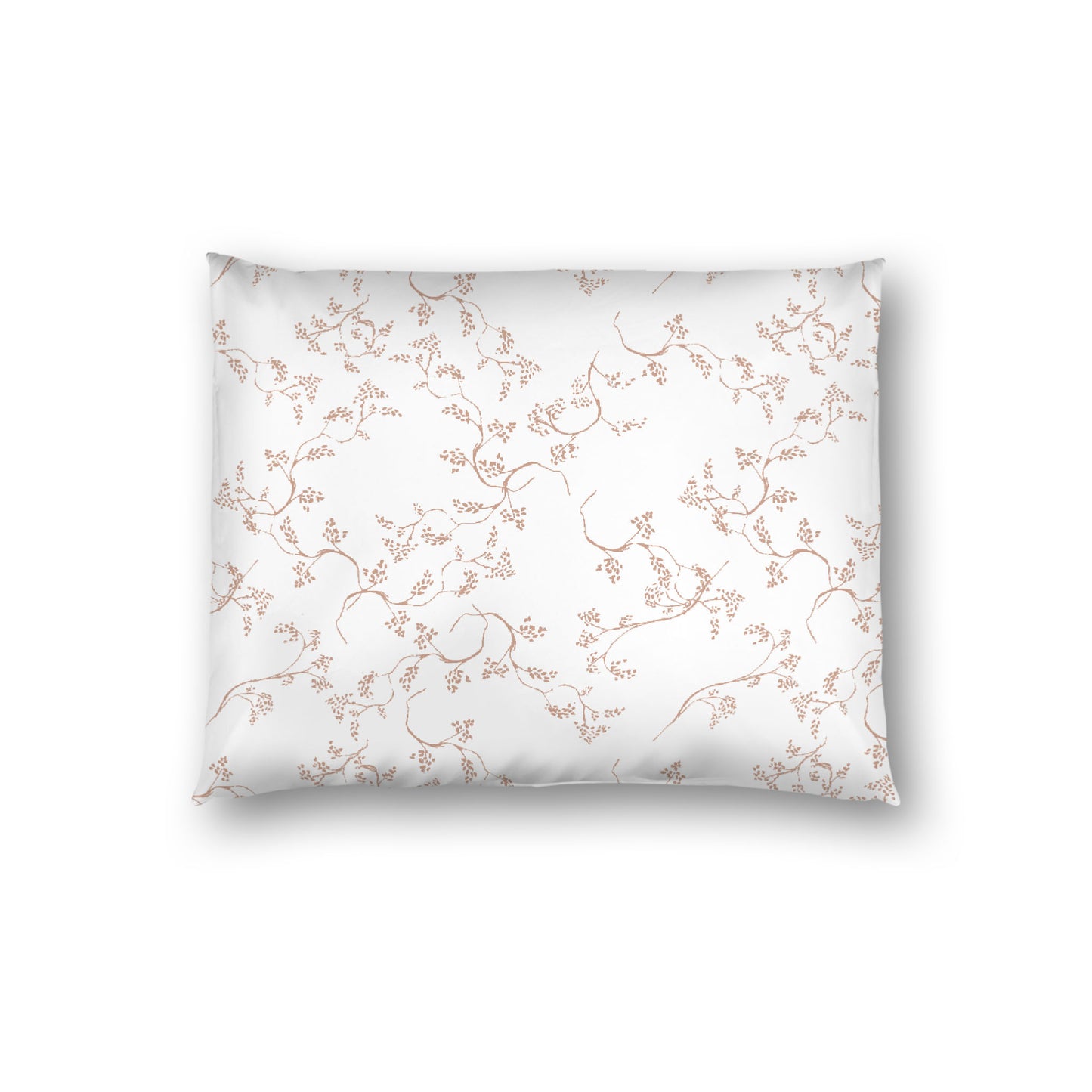 Off-white Cotton Sateen Pillow Sham, Salmon Hand-painted Vine Print, White Reverse Side, Standard - 20 x 26 inches