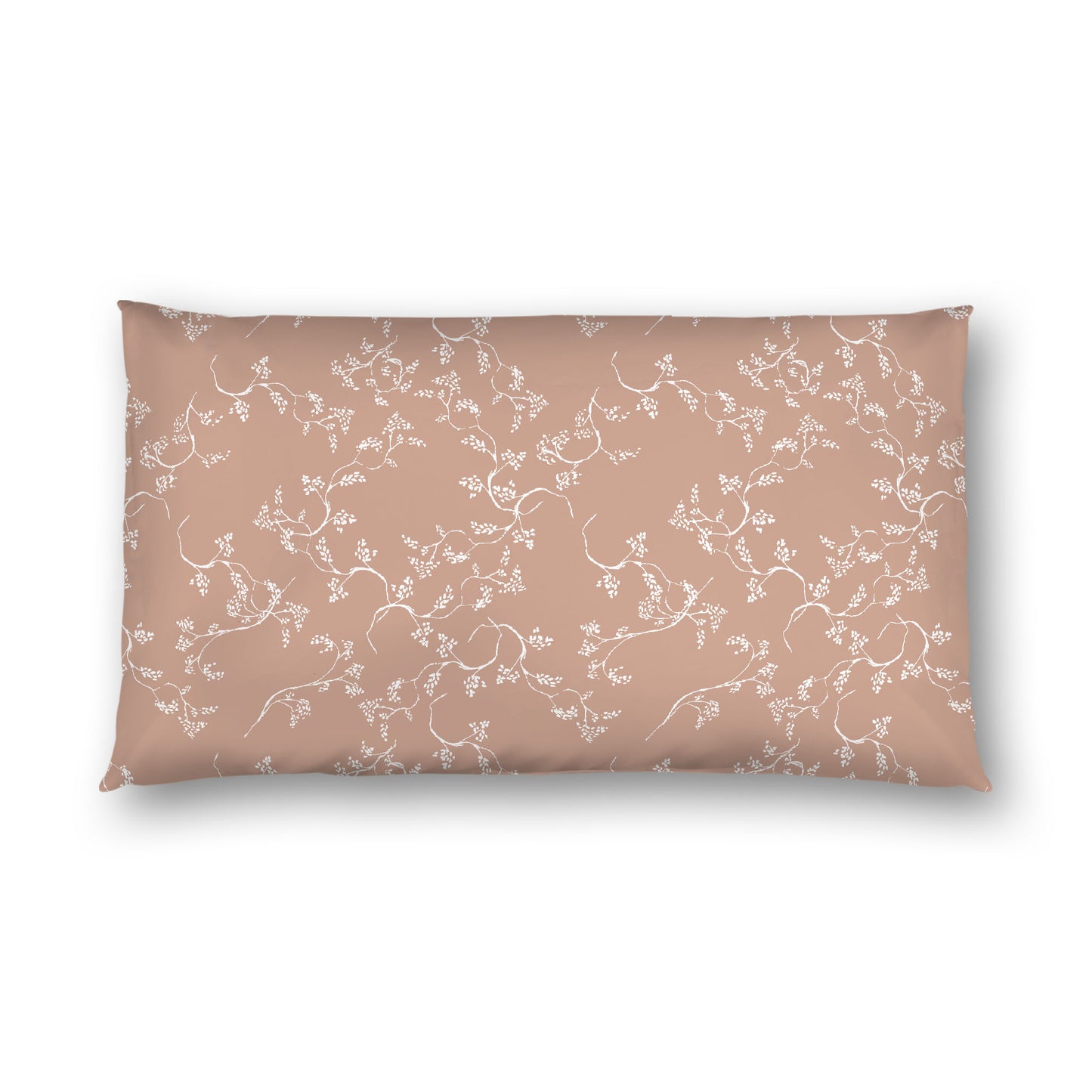 Salmon Cotton Sateen Pillow Sham, Off-white Vine Print on Front, White Reverse Side, King - 20 x 36 inches