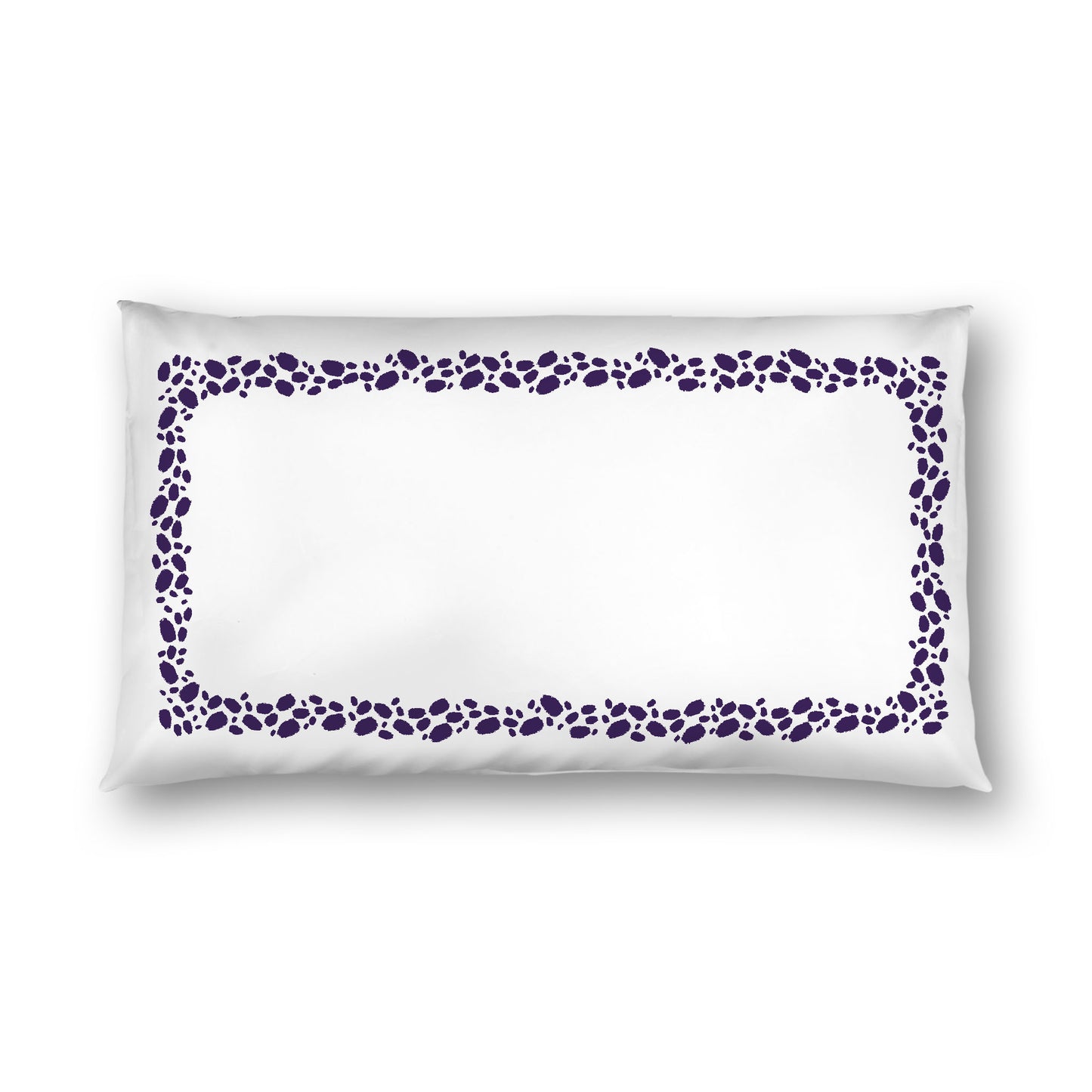 Off-white Cotton Sateen Pillow Sham, Purple Hand-painted Dab Motif Print, Classic Border, White Reverse Side, King - 20 x 36 inches