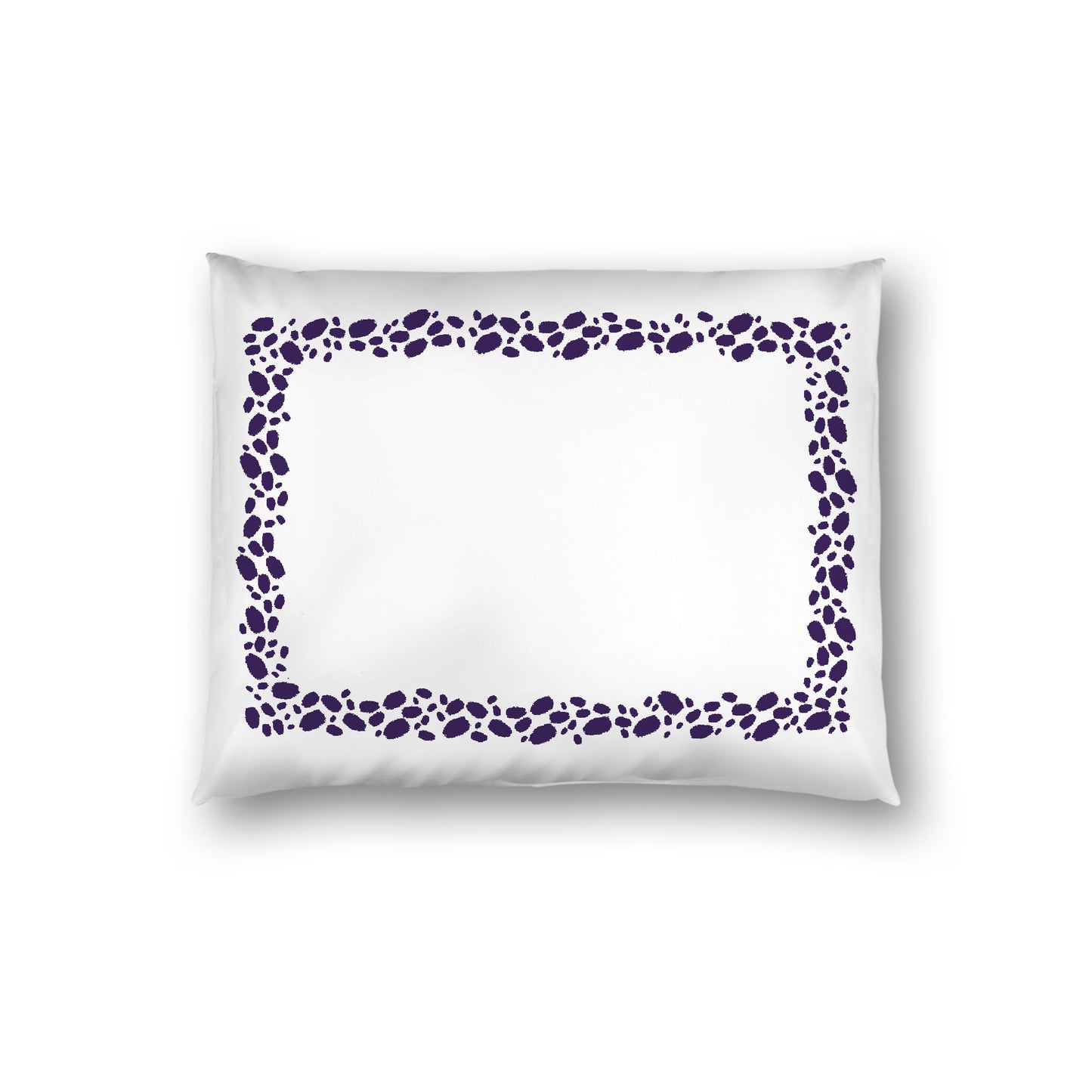 Off-white Cotton Sateen Pillow Sham, Purple Hand-painted Dab Motif Print, Classic Border, White Reverse Side, Standard - 20 x 26 inches