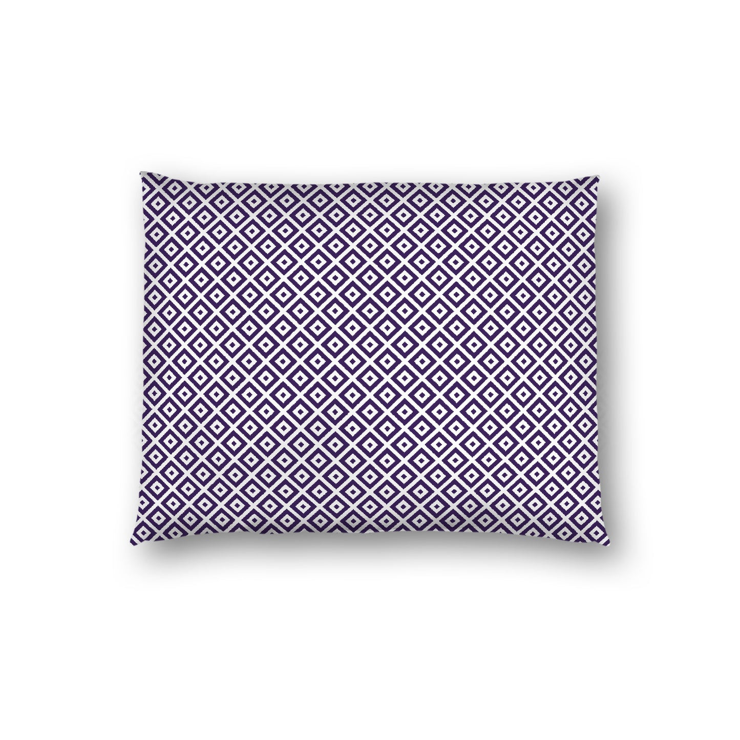 Off-white Cotton Sateen Pillow Sham, Purple Repeating Square Motif Print, Off-white Revese Side, Standard - 20 x 26 inches