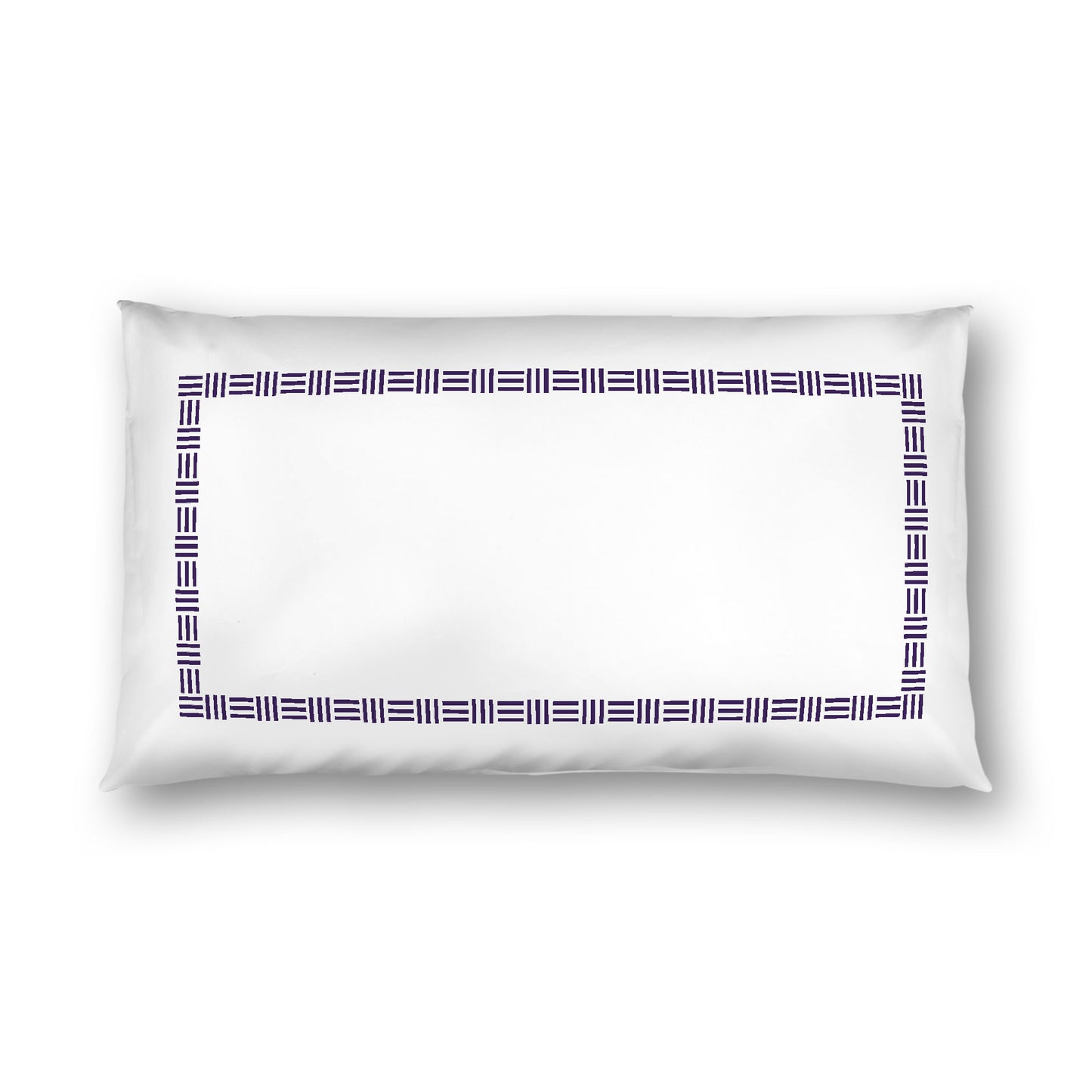 Off-white Cotton Sateen Pillow Sham, Purple Single Weave Motif Print, Classic Border, White Reverse Side, King - 20 x 36 inches