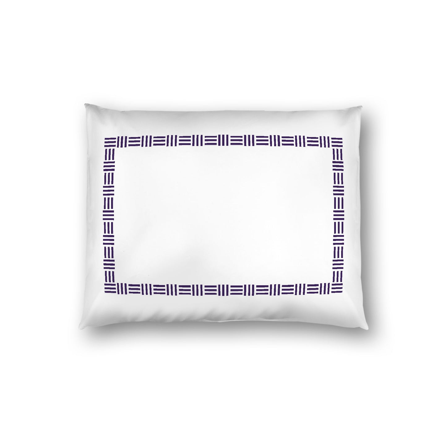 Off-white Cotton Sateen Pillow Sham, Purple Single Weave Motif Print, Classic Border, White Reverse Side, Standard - 20 x 26 inches