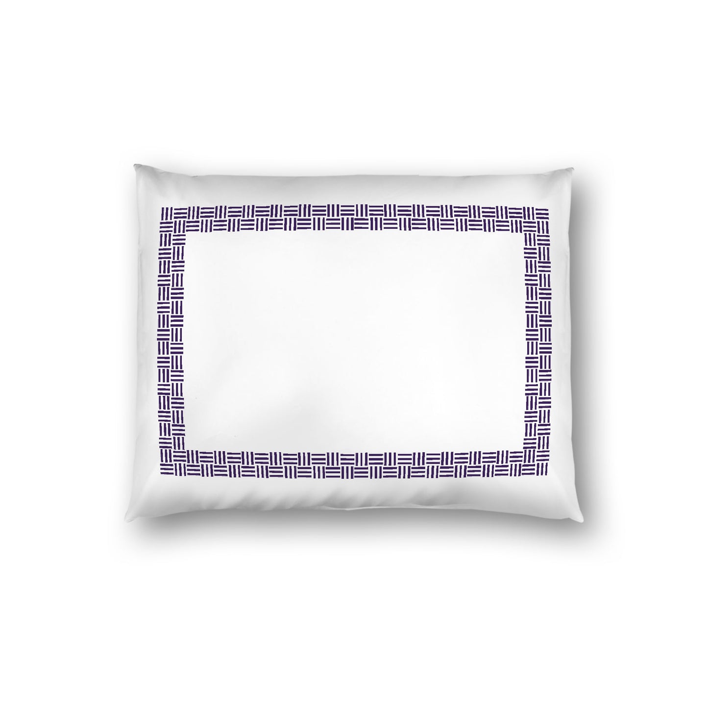 Off-white Cotton Sateen Pillow Sham, Purple Double Weave Motif Print, Classic Border, White Reverse Side, Standard - 20 x 26 inches