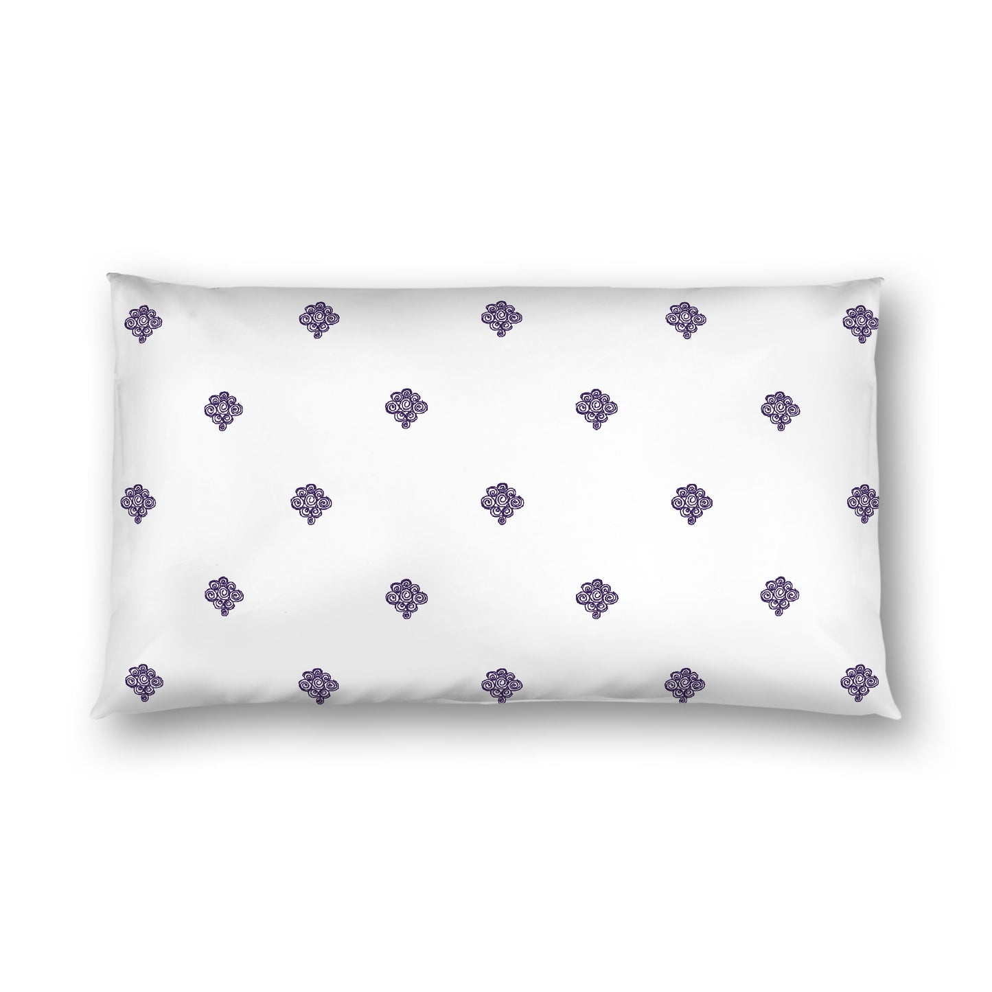 Off-white Cotton Sateen Pillow Sham, Purple Hand-painted Swizzle Motif Print, White Reverse Side, King - 20 x 36 inches