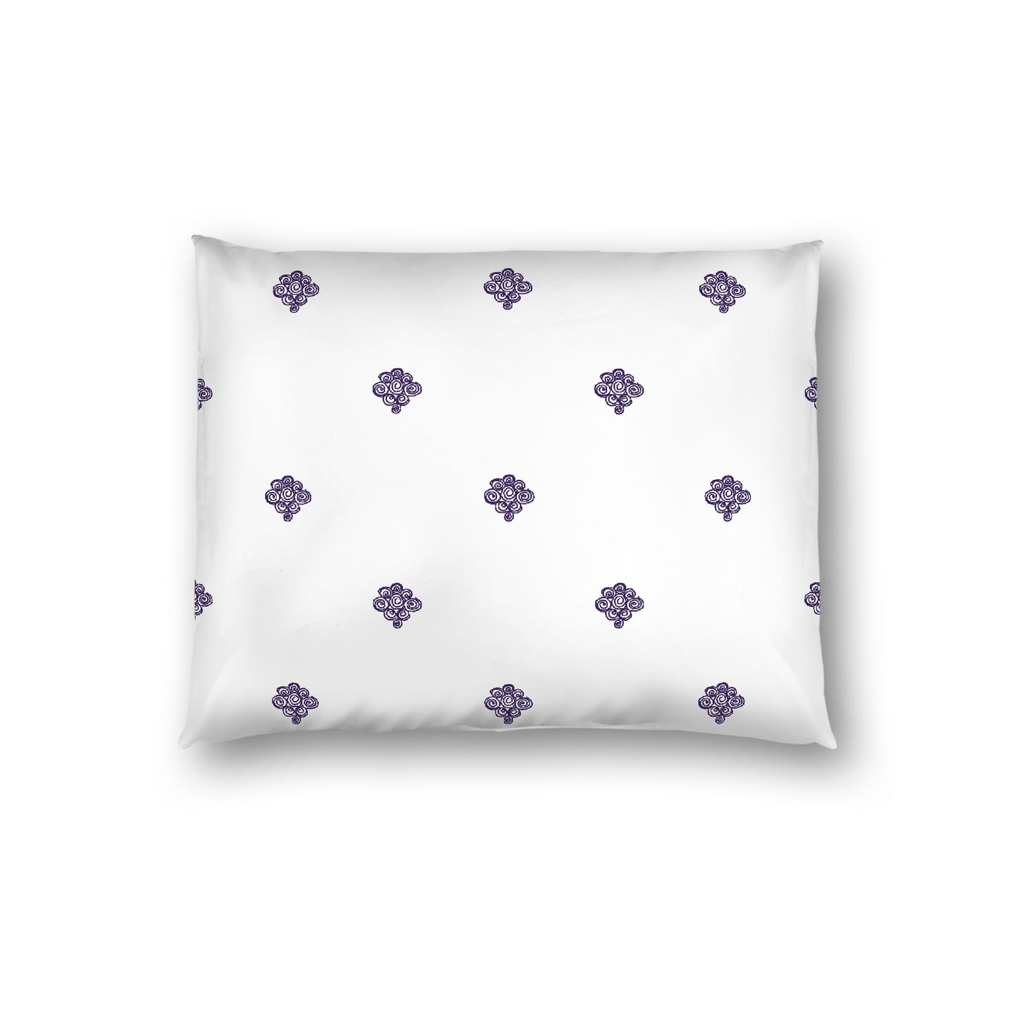 Off-white Cotton Sateen Pillow Sham, Purple Hand-painted Swizzle Motif Print, White Reverse Side, Standard - 20 x 26 inches