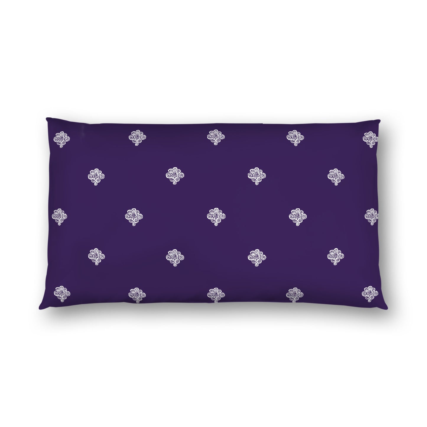 Purple Cotton Sateen Pillow Sham, Off-white Hand-painted Swizzle Motif Print, White Reverse Side, King - 20 x 36 inches