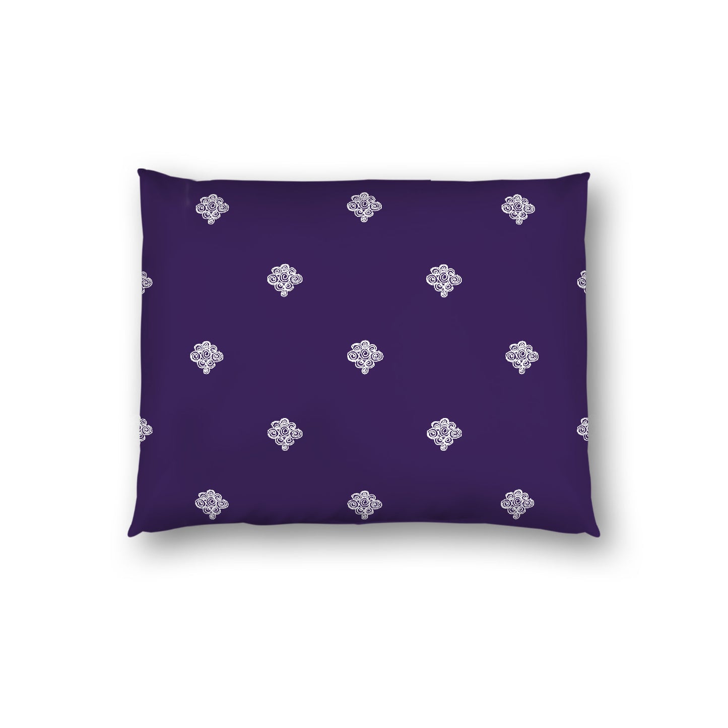 Purple Cotton Sateen Pillow Sham, Off-white Hand-painted Swizzle Motif Print, White Reverse Side, Standard - 20 x 26 inches