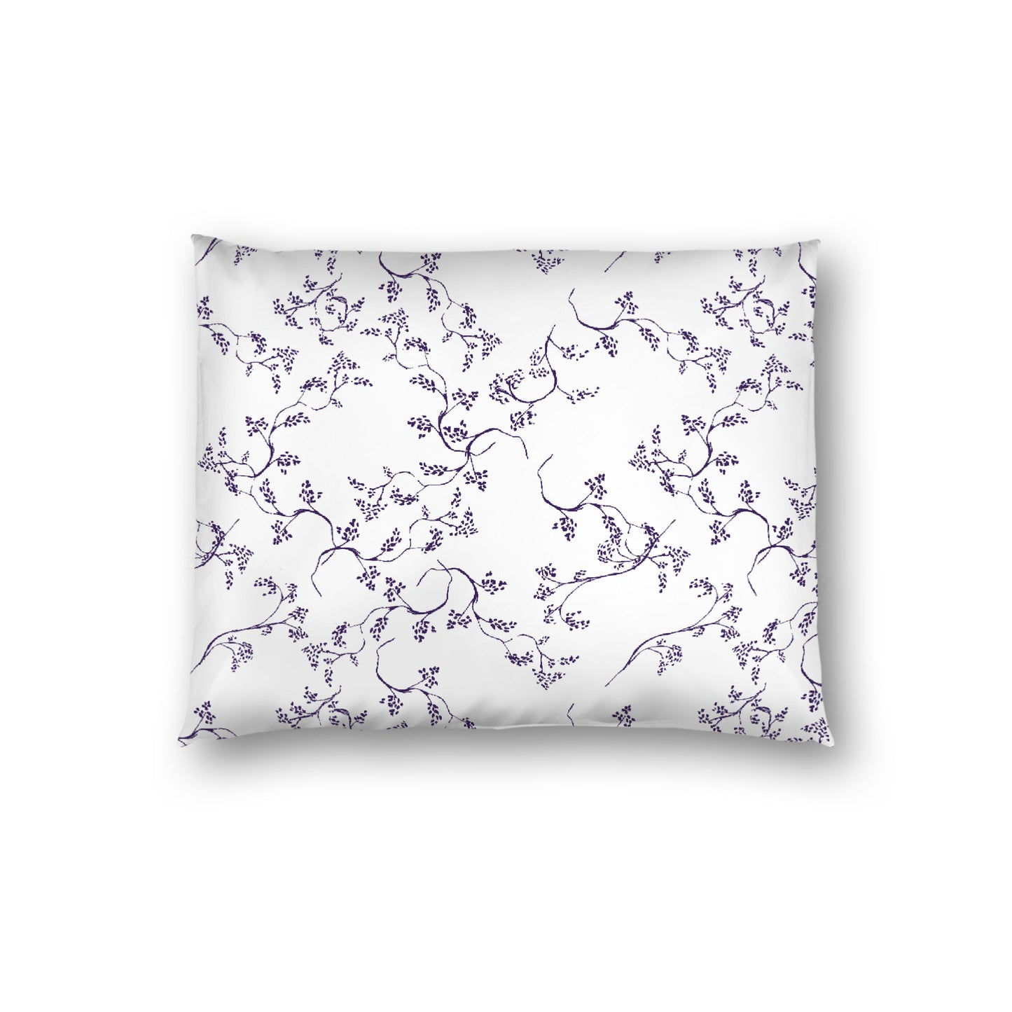 Off-white Cotton Sateen Pillow Sham, Purple Hand-painted Vine Print, White Reverse Side, Standard - 20 x 26 inches