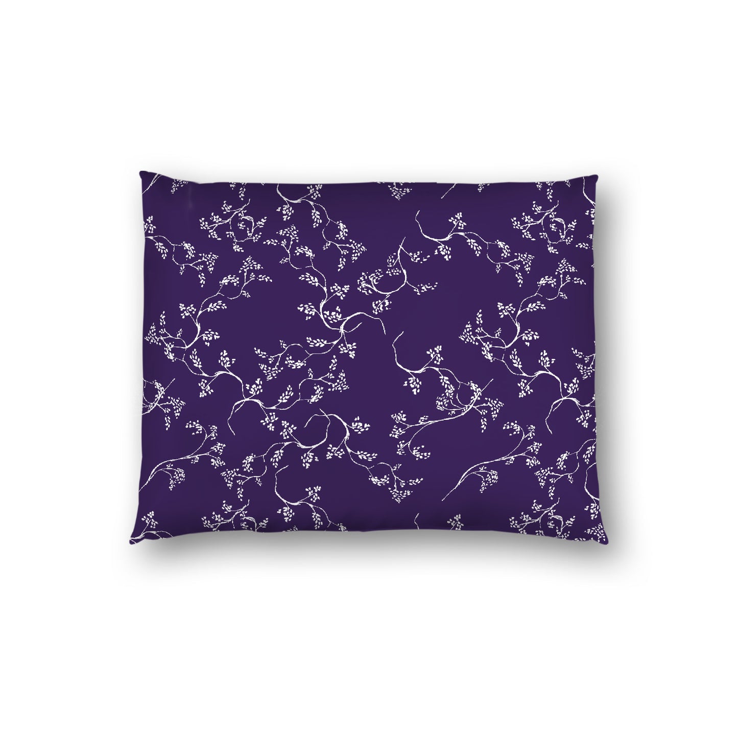 Purple Cotton Sateen Pillow Sham, Off-white Vine Print on Front, White Reverse Side, Standard - 20 x 26 inches