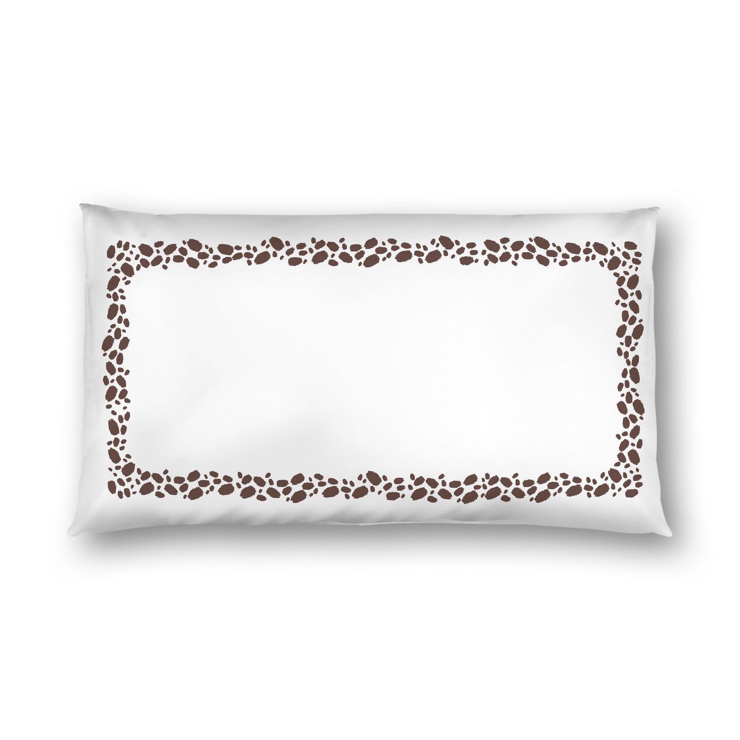 Off-white Cotton Sateen Pillow Sham, Brown Hand-painted Dab Motif Print, Classic Border, White Reverse Side, King - 20 x 36 inches