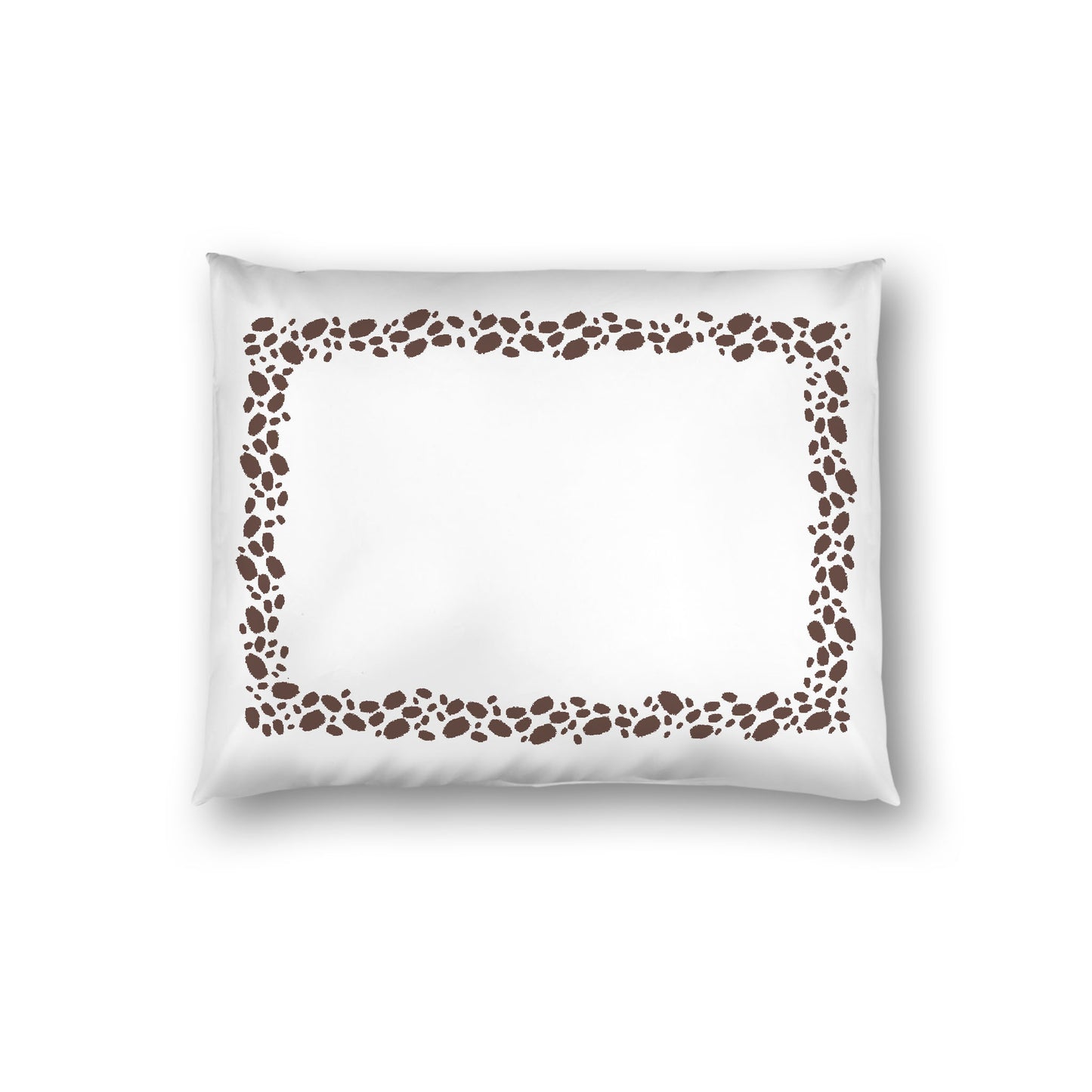 Off-white Cotton Sateen Pillow Sham, Brown Hand-painted Dab Motif Print, Classic Border, White Reverse Side, Standard - 20 x 26 inches