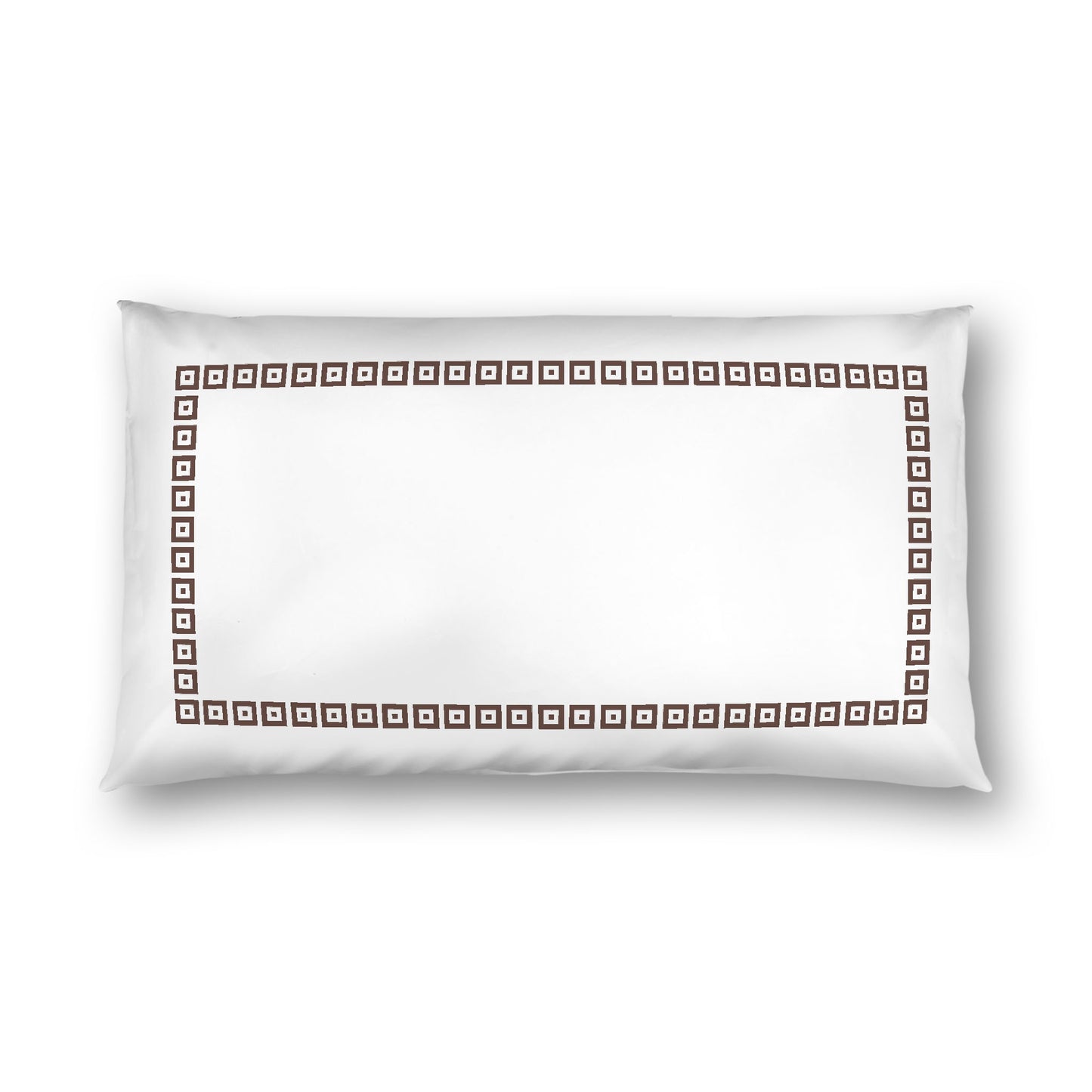 Off-white Cotton Sateen Pillow Sham, Brown Repeating Square Motif Print, Classic Border, White Reverse Side, King - 20 x 36 inches