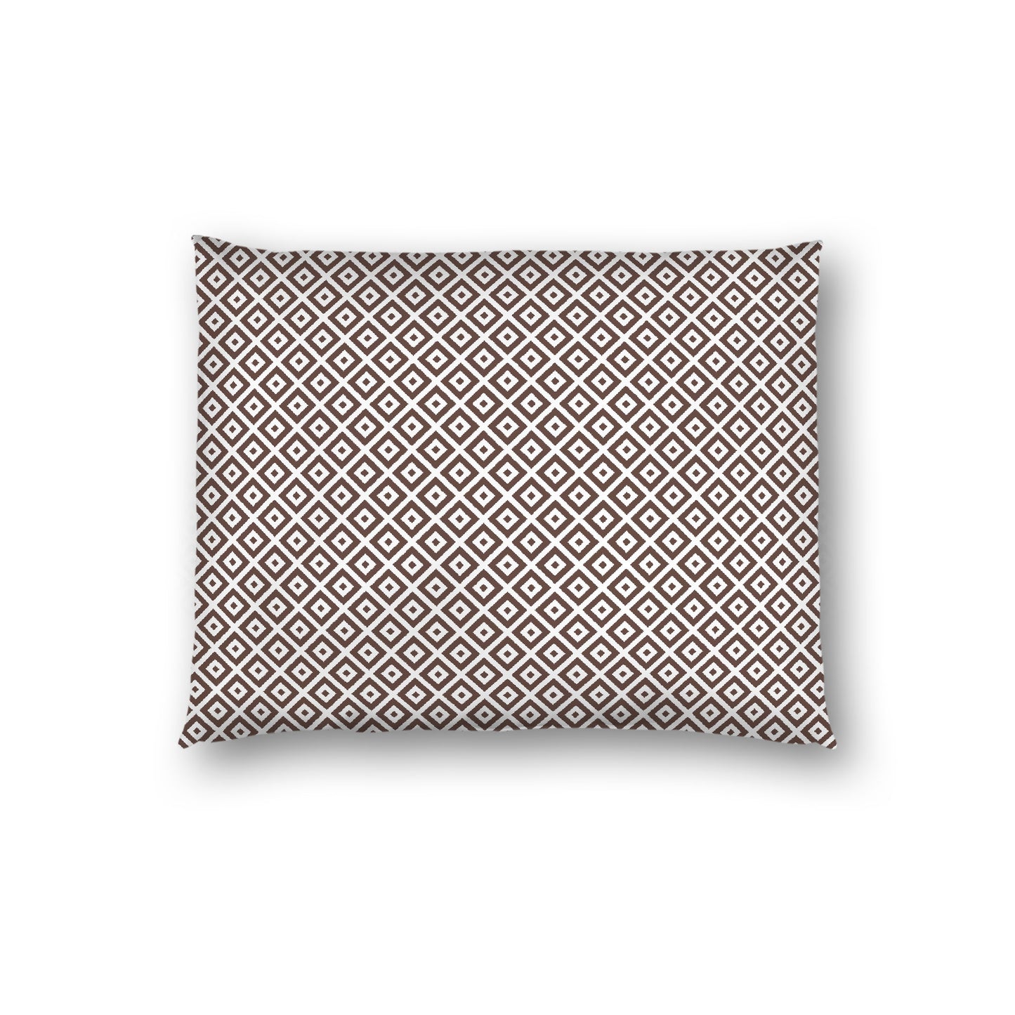 Off-white Cotton Sateen Pillow Sham, Brown Repeating Square Motif Print, Off-white Revese Side, Standard - 20 x 26 inches