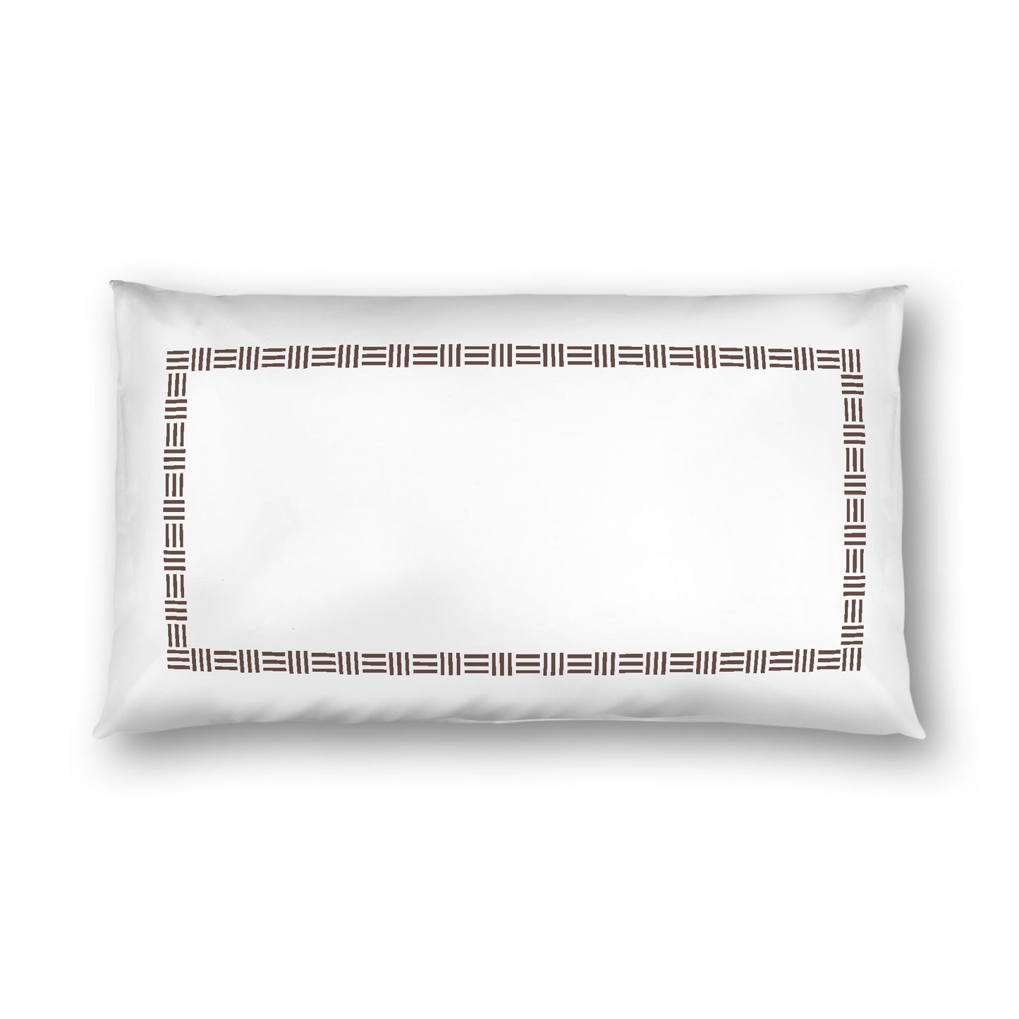 Off-white Cotton Sateen Pillow Sham, Brown Single Weave Motif Print, Classic Border, White Reverse Side, King - 20 x 36 inches