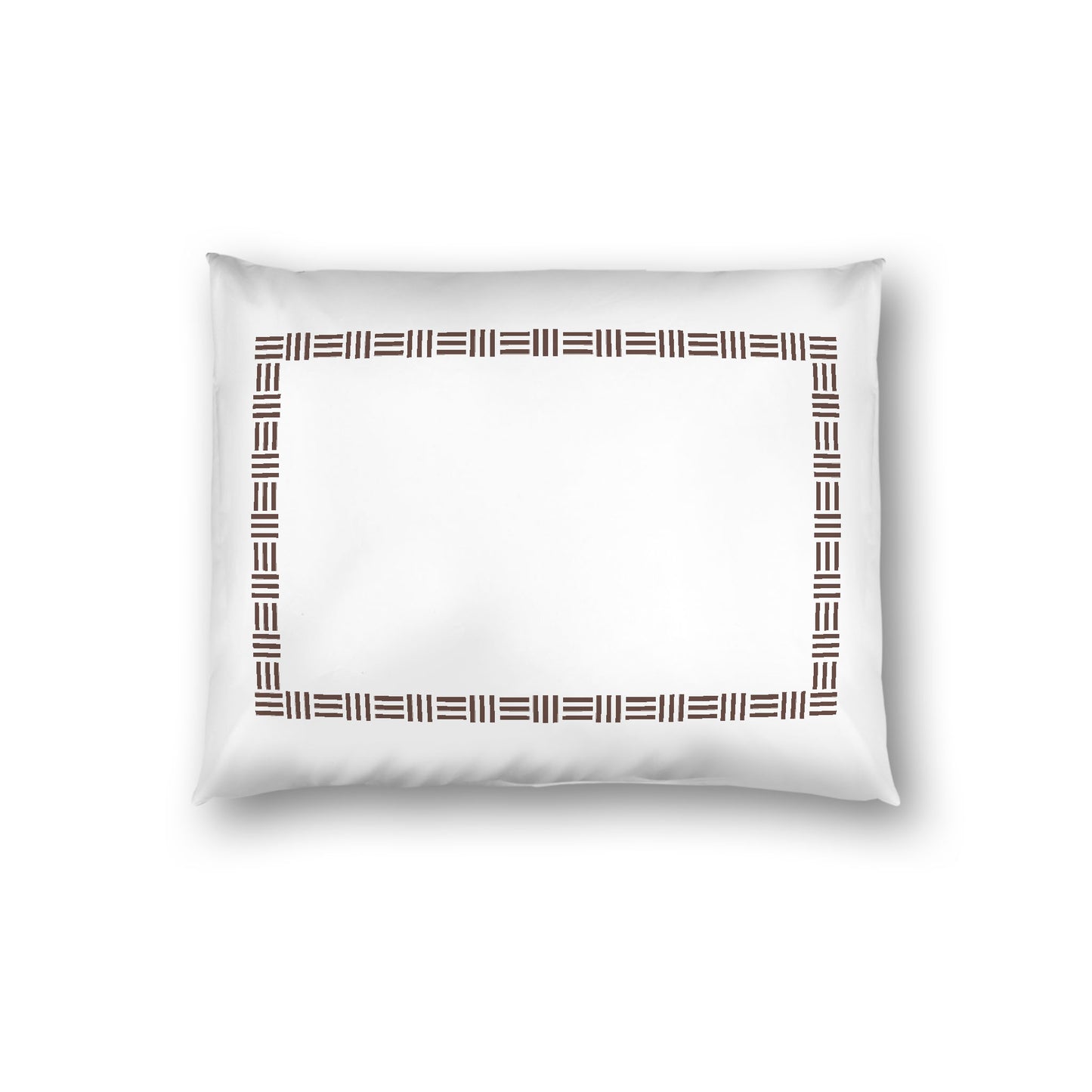 Off-white Cotton Sateen Pillow Sham, Brown Single Weave Motif Print, Classic Border, White Reverse Side, Standard - 20 x 26 inches