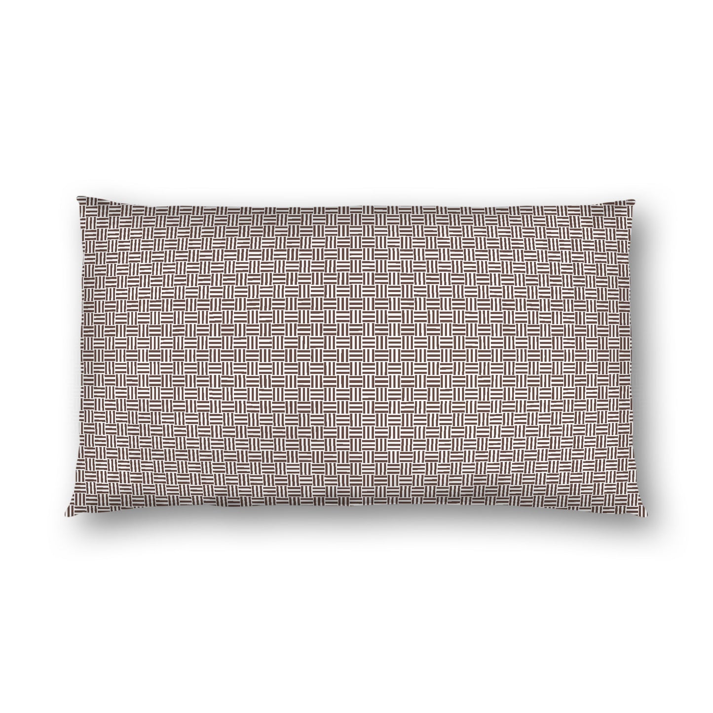 Off-white Cotton Sateen Pillow Sham, Brown Double Weave Motif Print, White Reverse Side, King - 20 x 36 inches