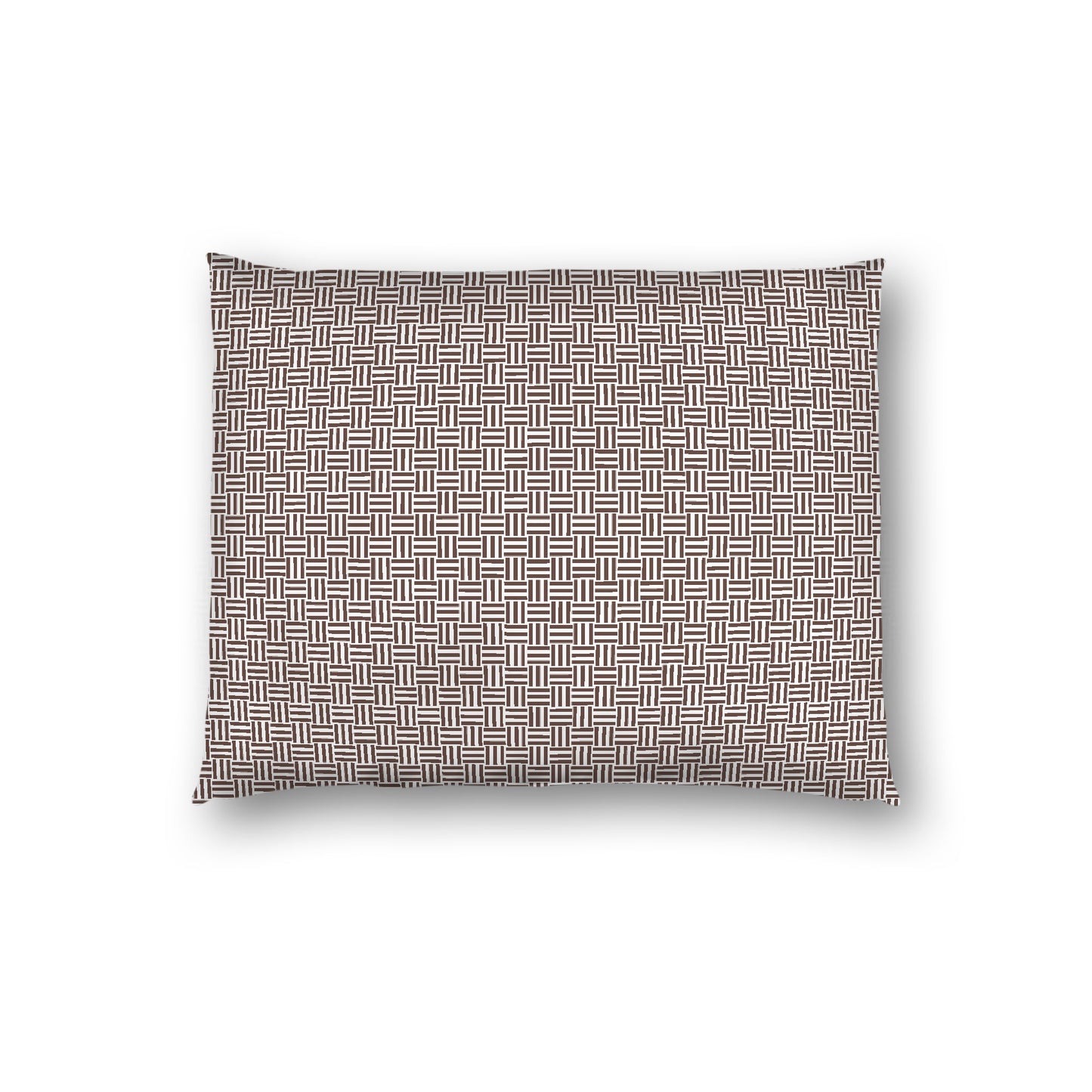 Off-white Cotton Sateen Pillow Sham, Brown Double Weave Motif Print, White Reverse Side, Standard - 20 x 26 inches