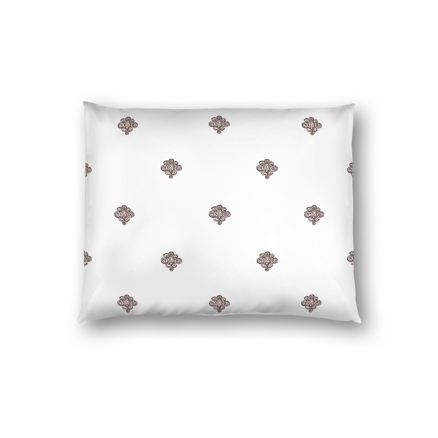 Off-white Cotton Sateen Pillow Sham, Brown Hand-painted Swizzle Motif Print, White Reverse Side, Standard - 20 x 26 inches