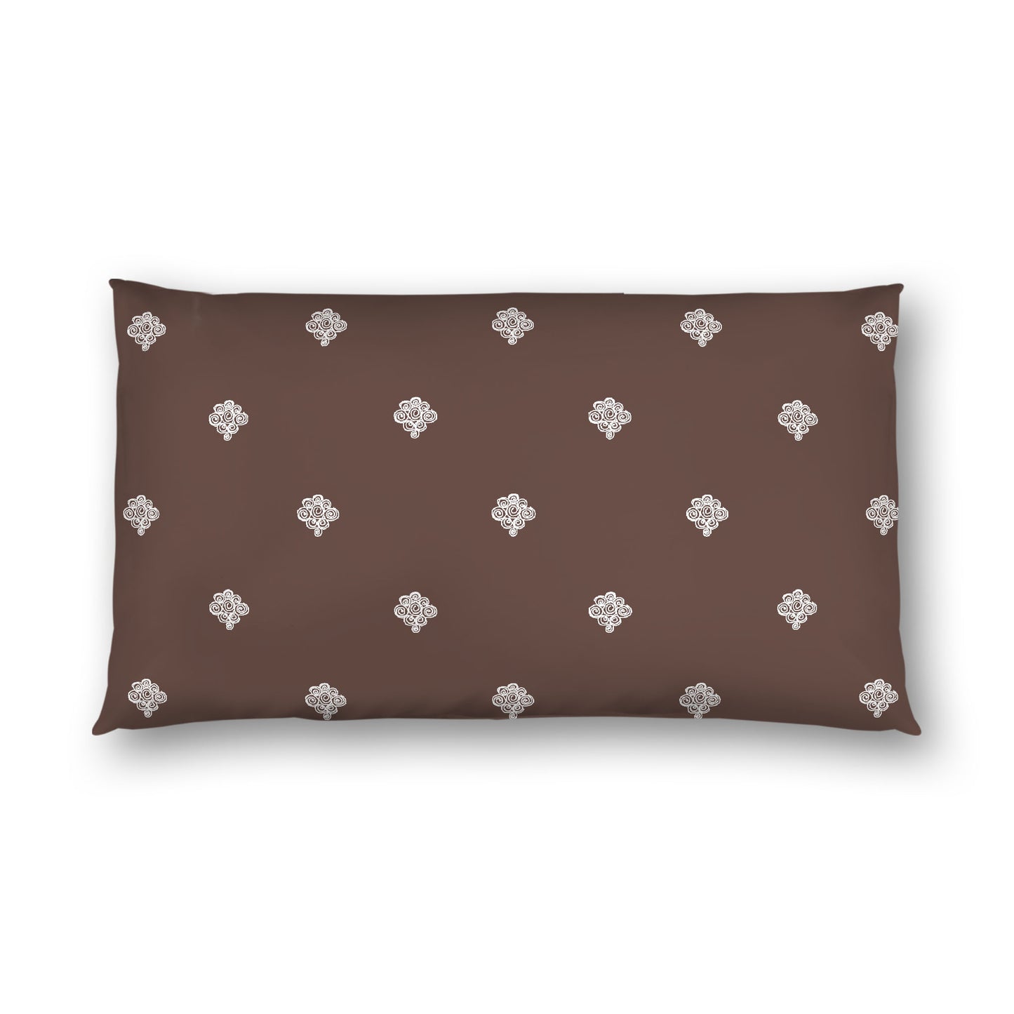 Brown Cotton Sateen Pillow Sham, Off-white Hand-painted Swizzle Motif Print, White Reverse Side, King - 20 x 36 inches