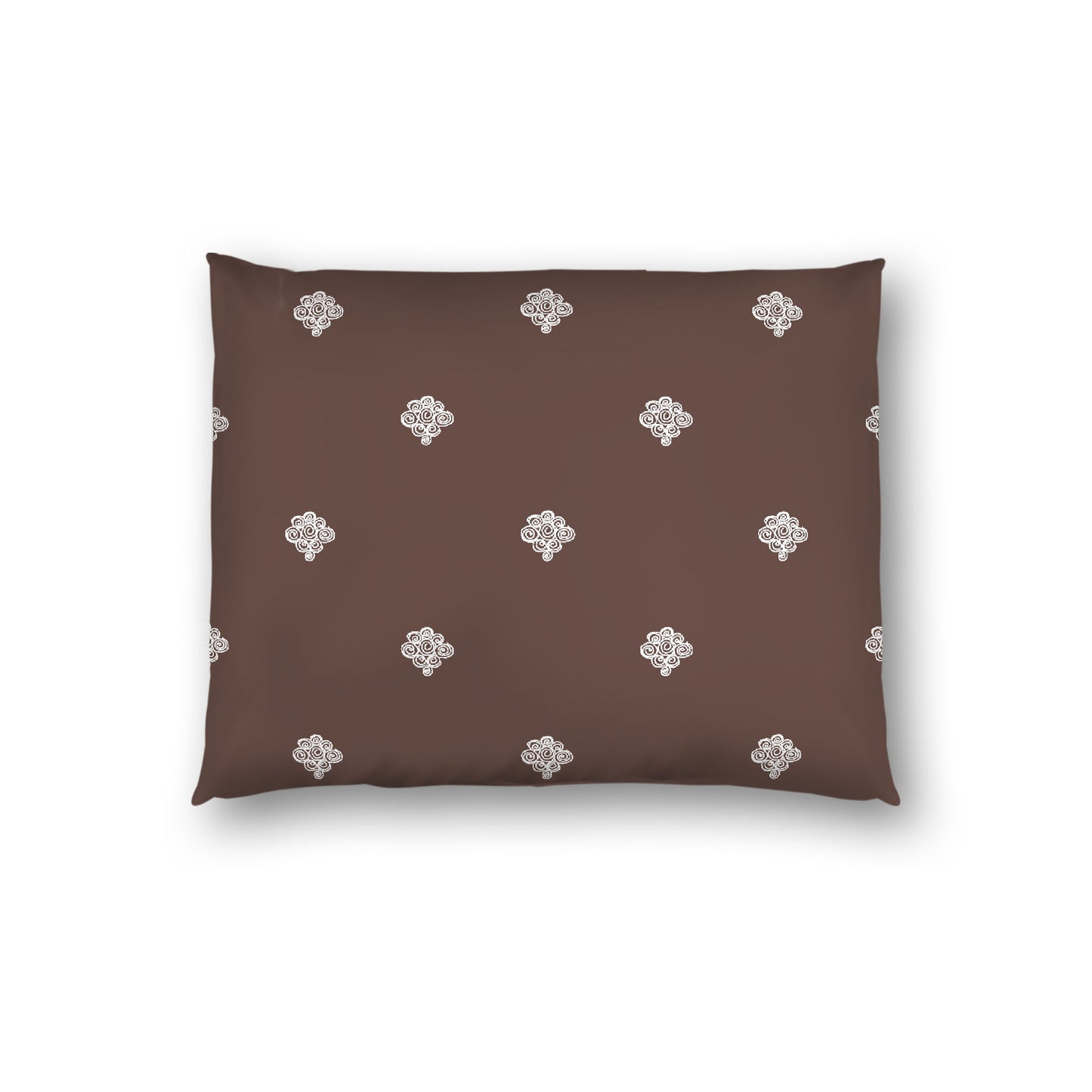 Brown Cotton Sateen Pillow Sham, Off-white Hand-painted Swizzle Motif Print, White Reverse Side, Standard - 20 x 26 inches