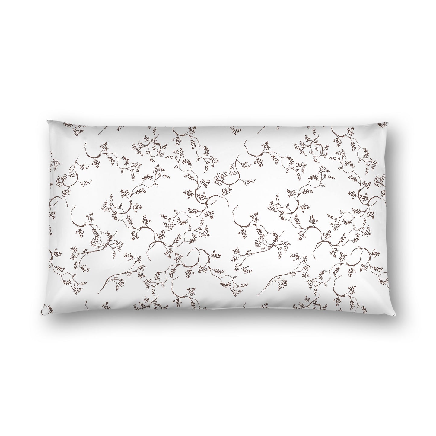 Off-white Cotton Sateen Pillow Sham, Brown Hand-painted Vine Print, White Reverse Side, King - 20 x 36 inches