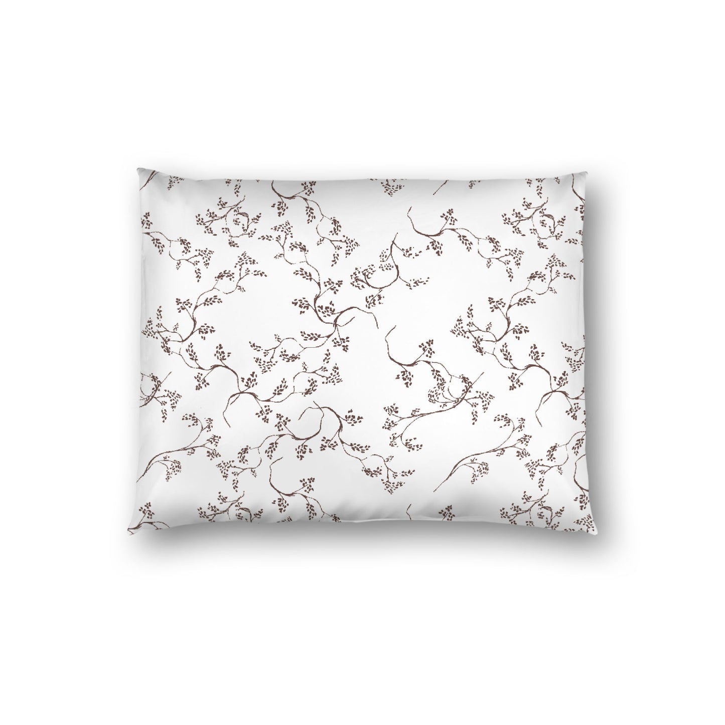 Off-white Cotton Sateen Pillow Sham, Brown Hand-painted Vine Print, White Reverse Side, Standard - 20 x 26 inches