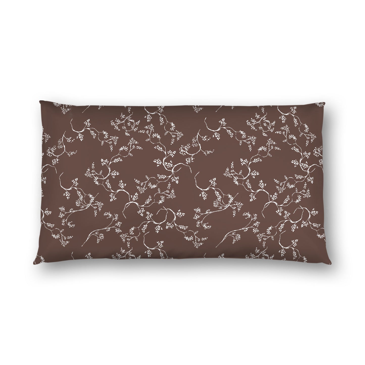 Brown Cotton Sateen Pillow Sham, Off-white Vine Print on Front, White Reverse Side, King - 20 x 36 inches