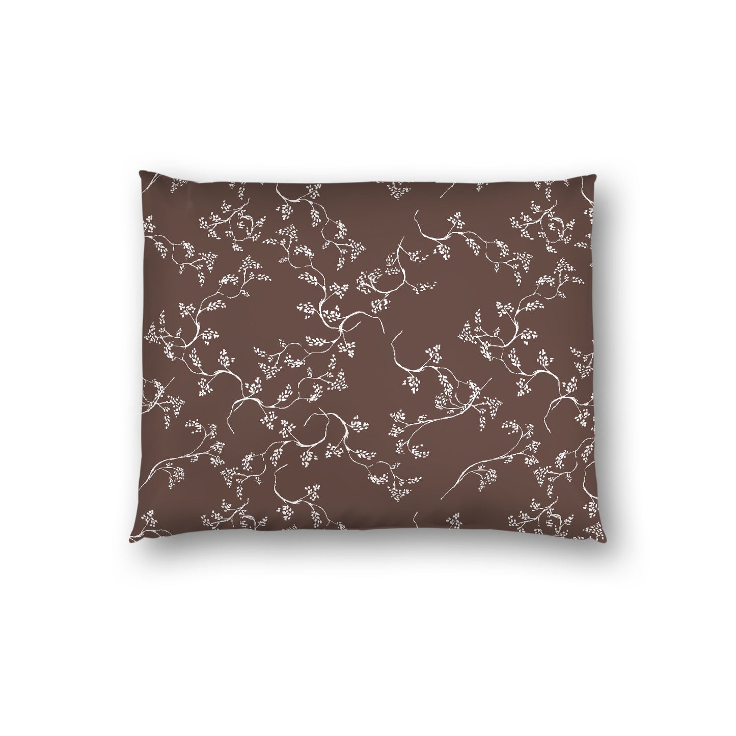 Brown Cotton Sateen Pillow Sham, Off-white Vine Print on Front, White Reverse Side, Standard - 20 x 26 inches