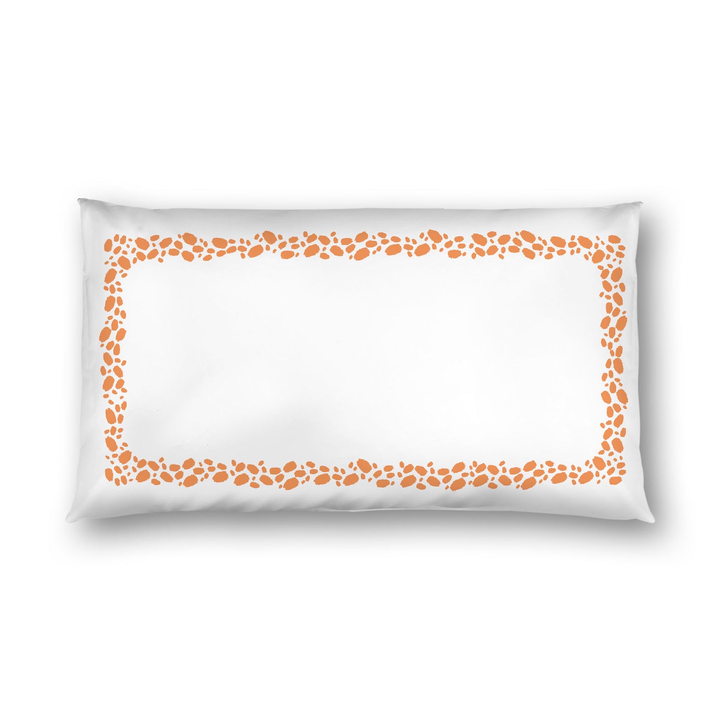 Off-white Cotton Sateen Pillow Sham, Orange Hand-painted Dab Motif Print, Classic Border, White Reverse Side, King - 20 x 36 inches