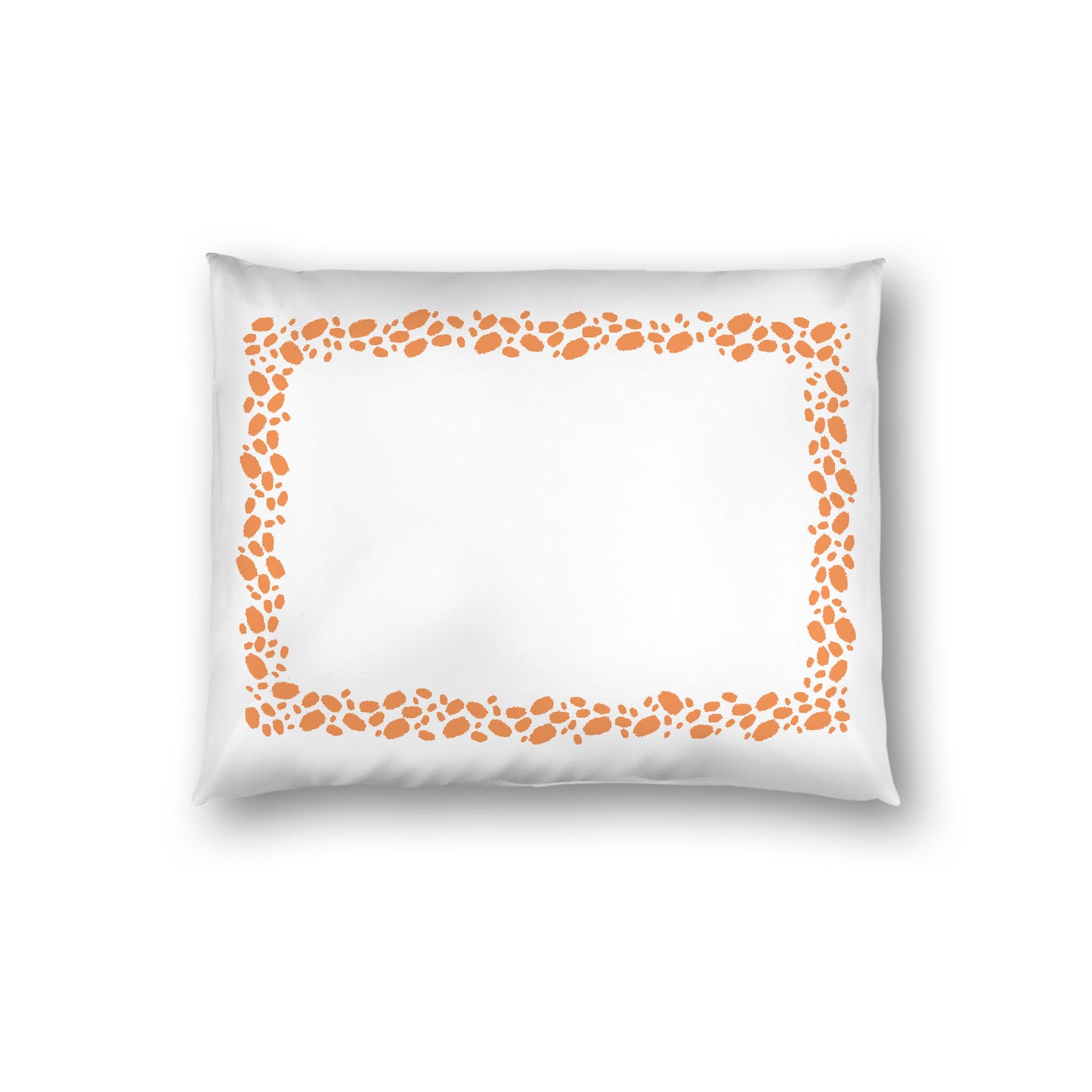 Off-white Cotton Sateen Pillow Sham, Orange Hand-painted Dab Motif Print, Classic Border, White Reverse Side, Standard - 20 x 26 inches