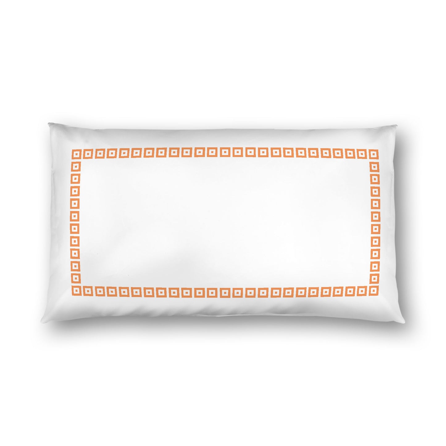 Off-white Cotton Sateen Pillow Sham, Orange Repeating Square Motif Print, Classic Border, White Reverse Side, King - 20 x 36 inches