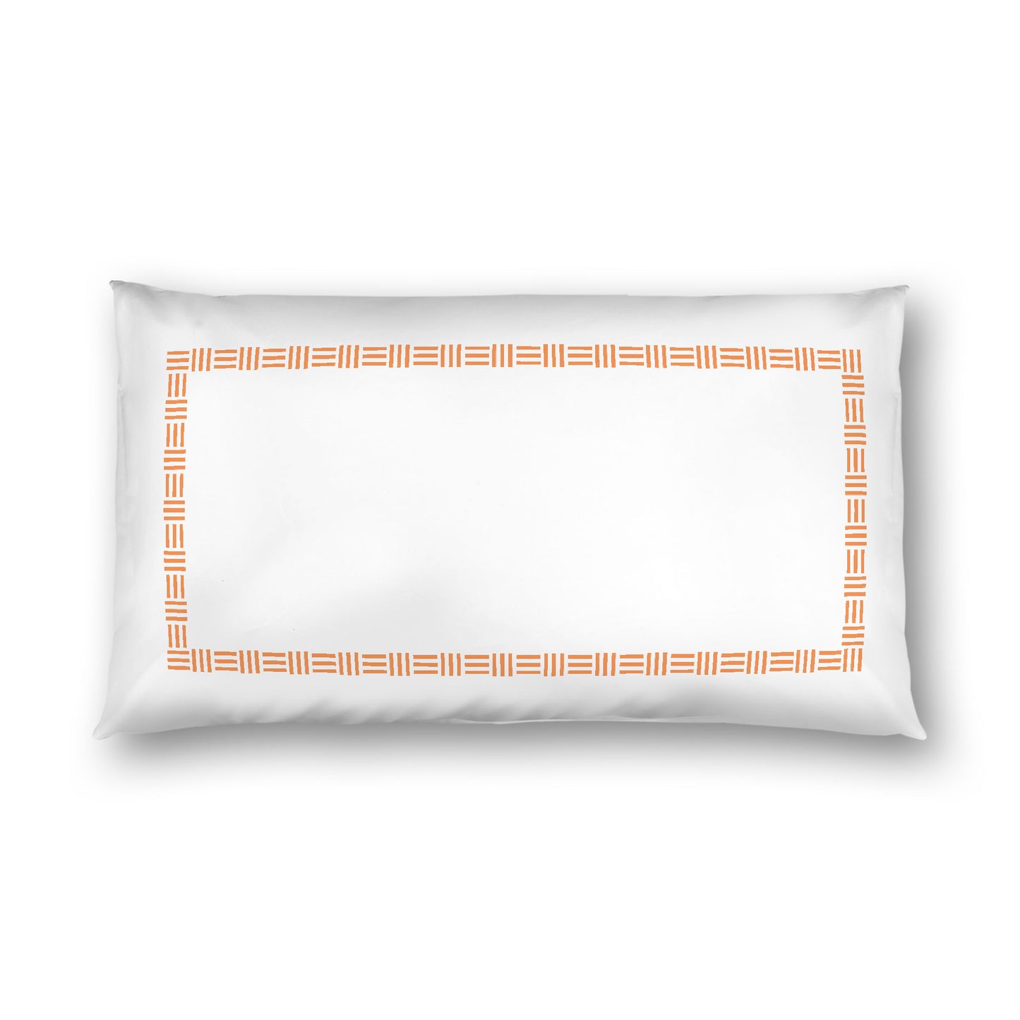 Off-white Cotton Sateen Pillow Sham, Orange Single Weave Motif Print, Classic Border, White Reverse Side, King - 20 x 36 inches