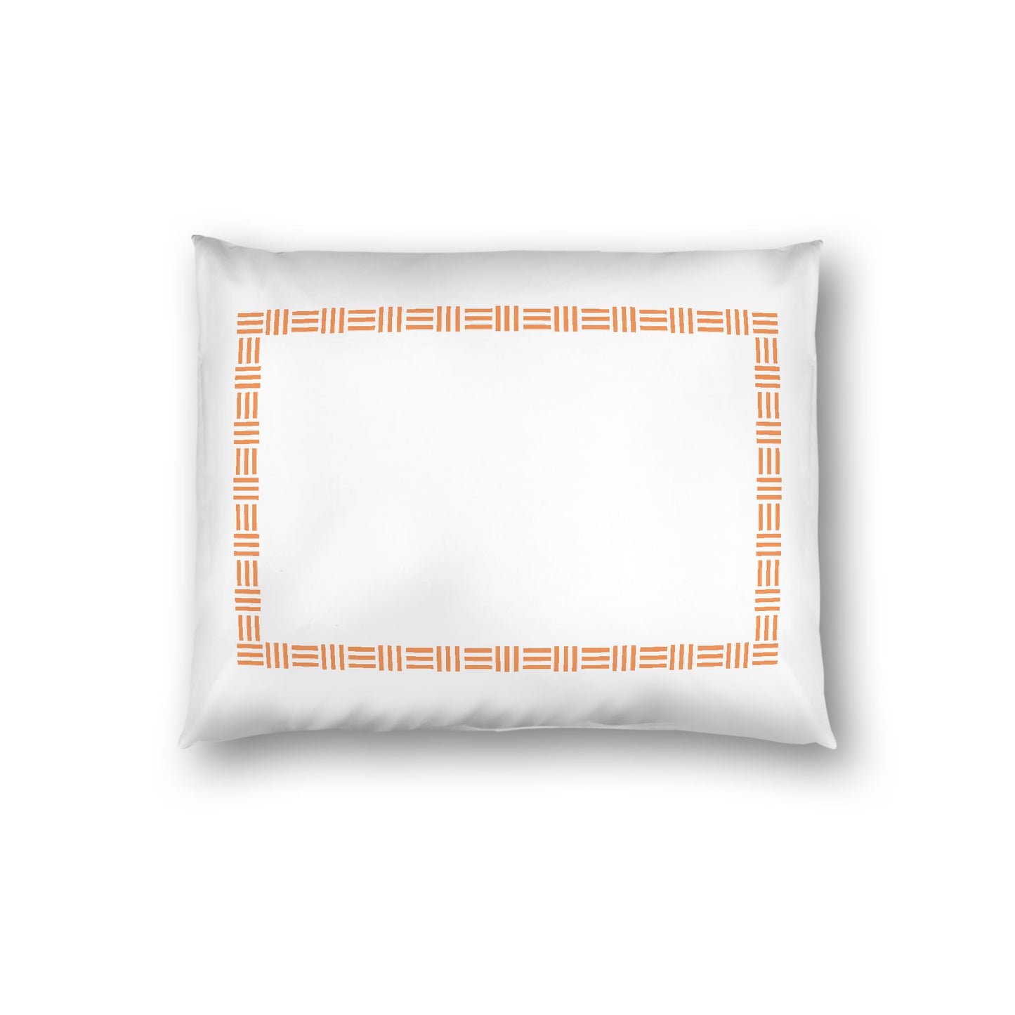 Off-white Cotton Sateen Pillow Sham, Orange Single Weave Motif Print, Classic Border, White Reverse Side, Standard - 20 x 26 inches