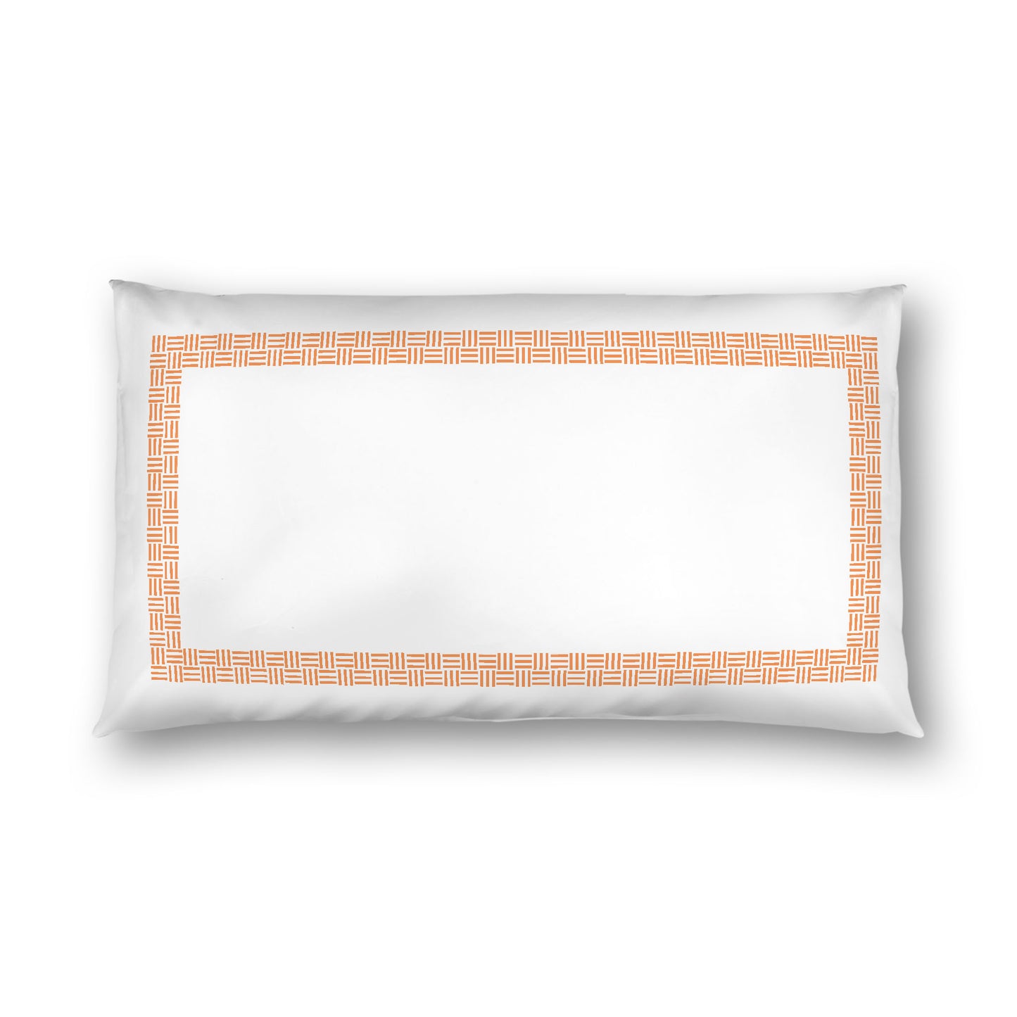 Off-white Cotton Sateen Pillow Sham, Orange Double Weave Motif Print, Classic Border, White Reverse Side, King - 20 x 36 inches