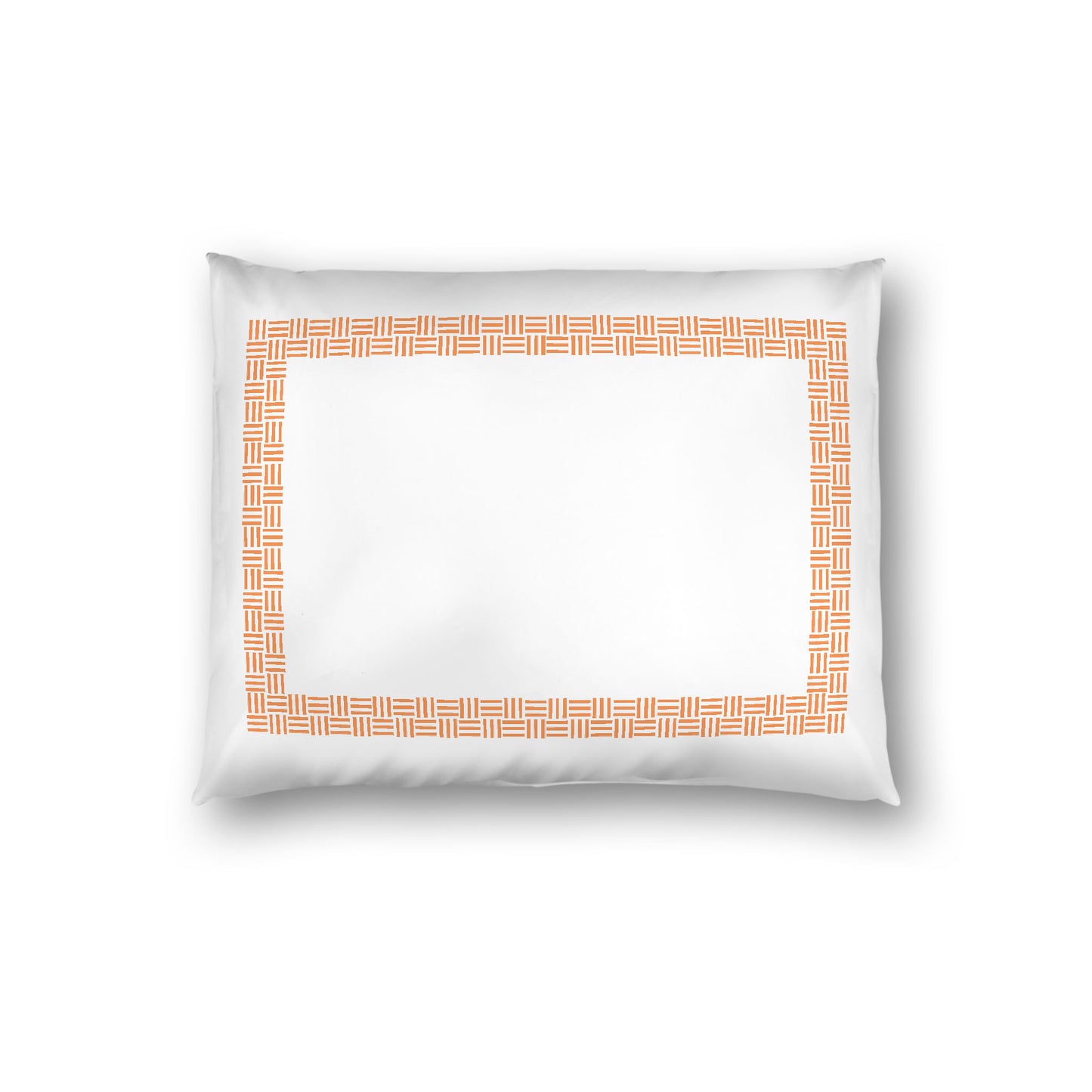 Off-white Cotton Sateen Pillow Sham, Orange Double Weave Motif Print, Classic Border, White Reverse Side, Standard - 20 x 26 inches