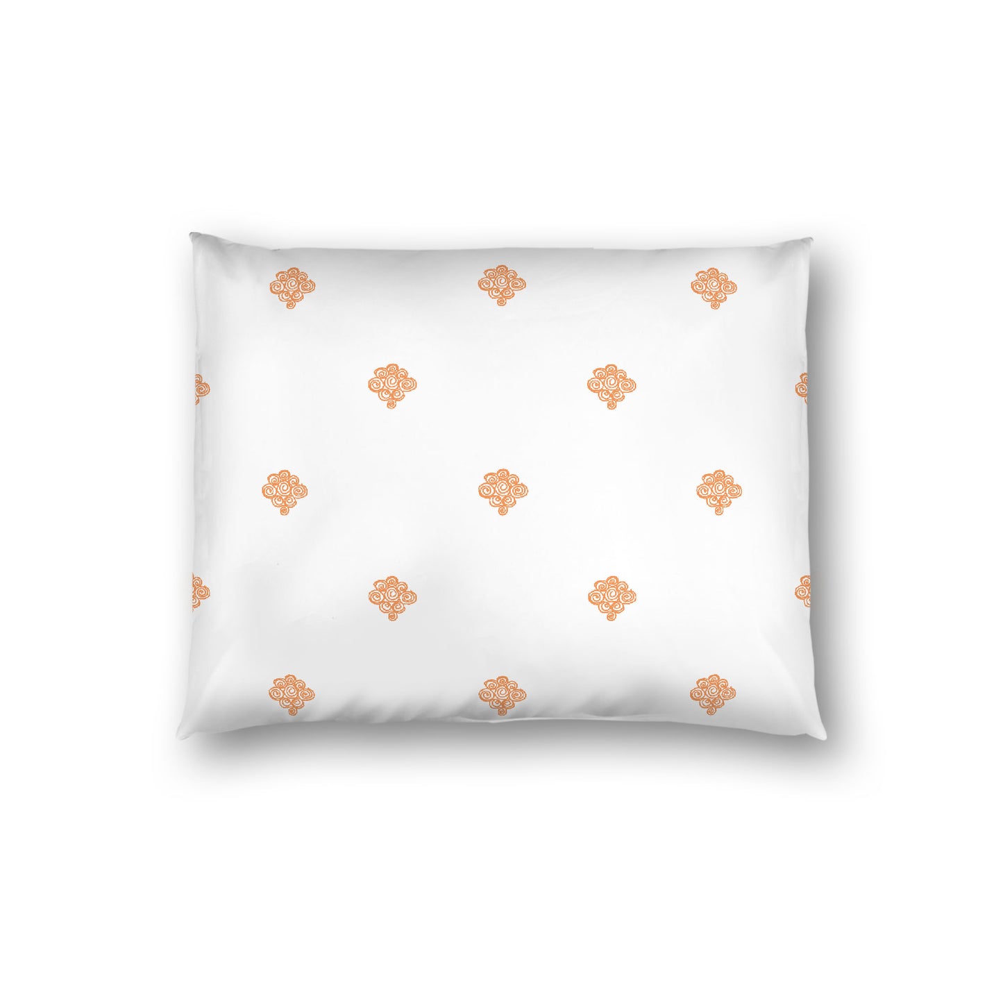 Off-white Cotton Sateen Pillow Sham, Orange Hand-painted Swizzle Motif Print, White Reverse Side, Standard - 20 x 26 inches