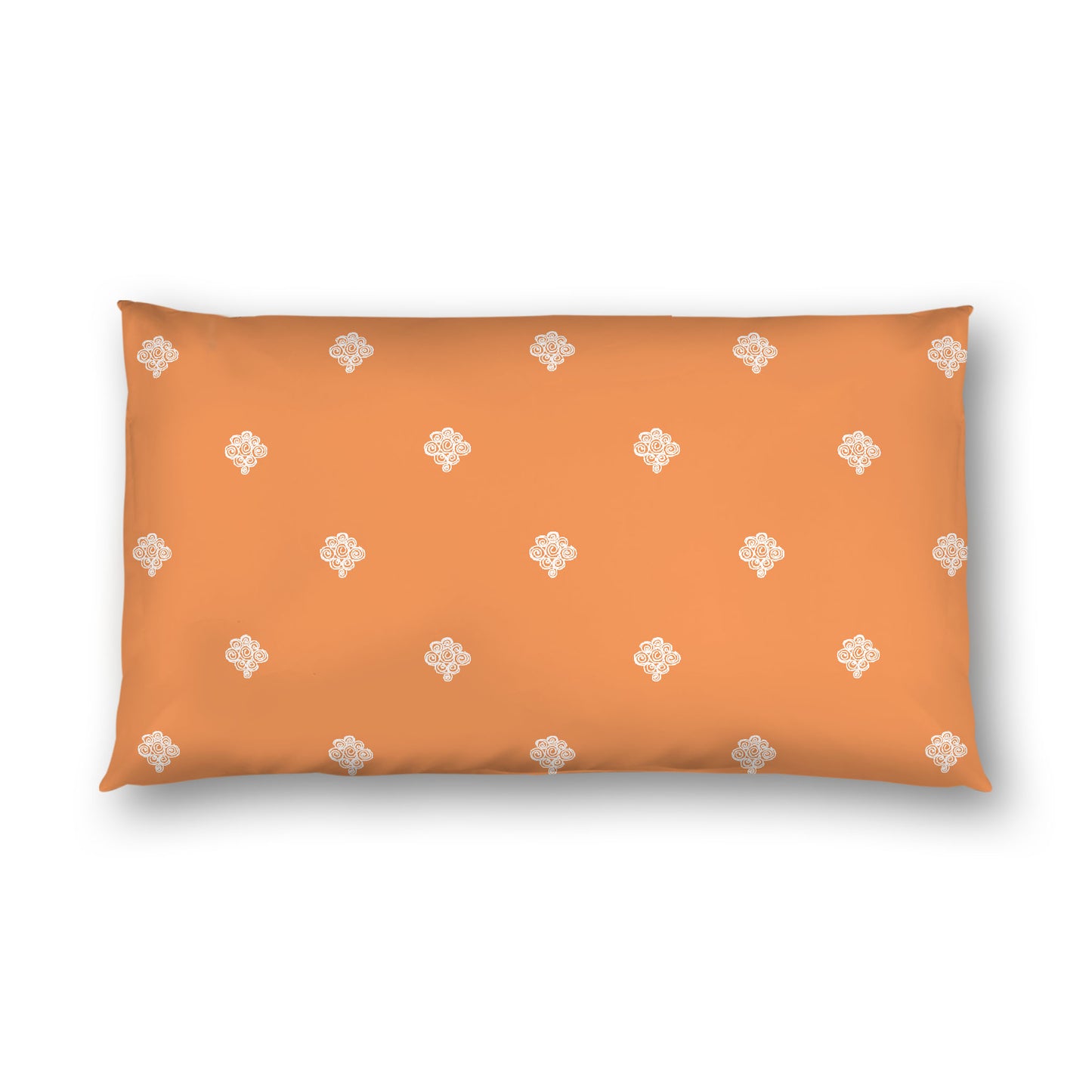 Orange Cotton Sateen Pillow Sham, Off-white Hand-painted Swizzle Motif Print, White Reverse Side, King - 20 x 36 inches