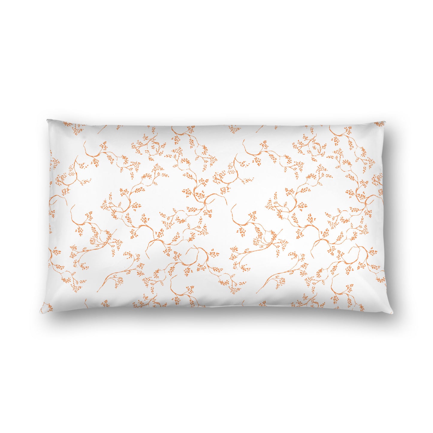 Off-white Cotton Sateen Pillow Sham, Orange Hand-painted Vine Print, White Reverse Side, King - 20 x 36 inches