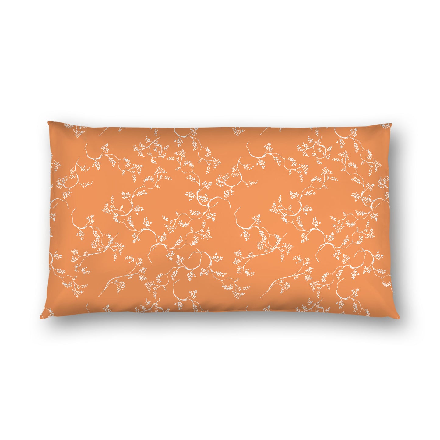 Orange Cotton Sateen Pillow Sham, Off-white Vine Print on Front, White Reverse Side, King - 20 x 36 inches