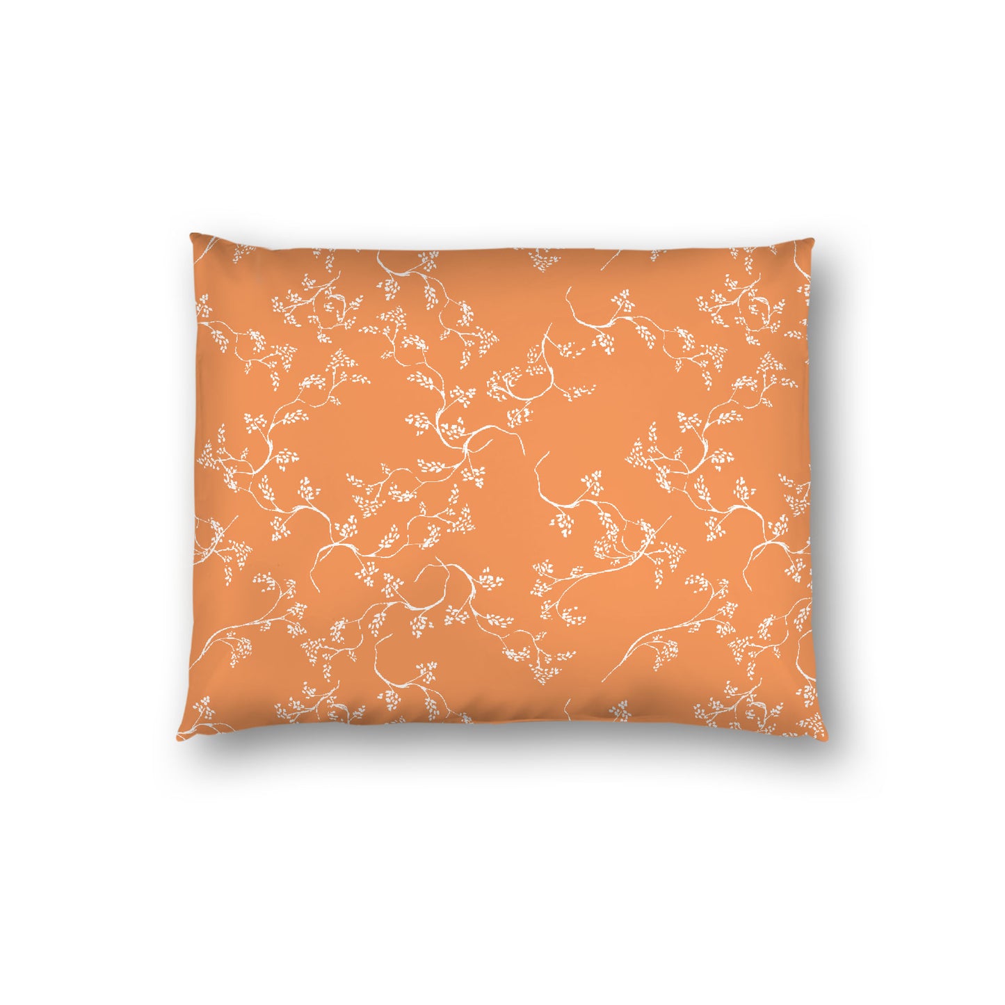 Orange Cotton Sateen Pillow Sham, Off-white Vine Print on Front, White Reverse Side, Standard - 20 x 26 inches