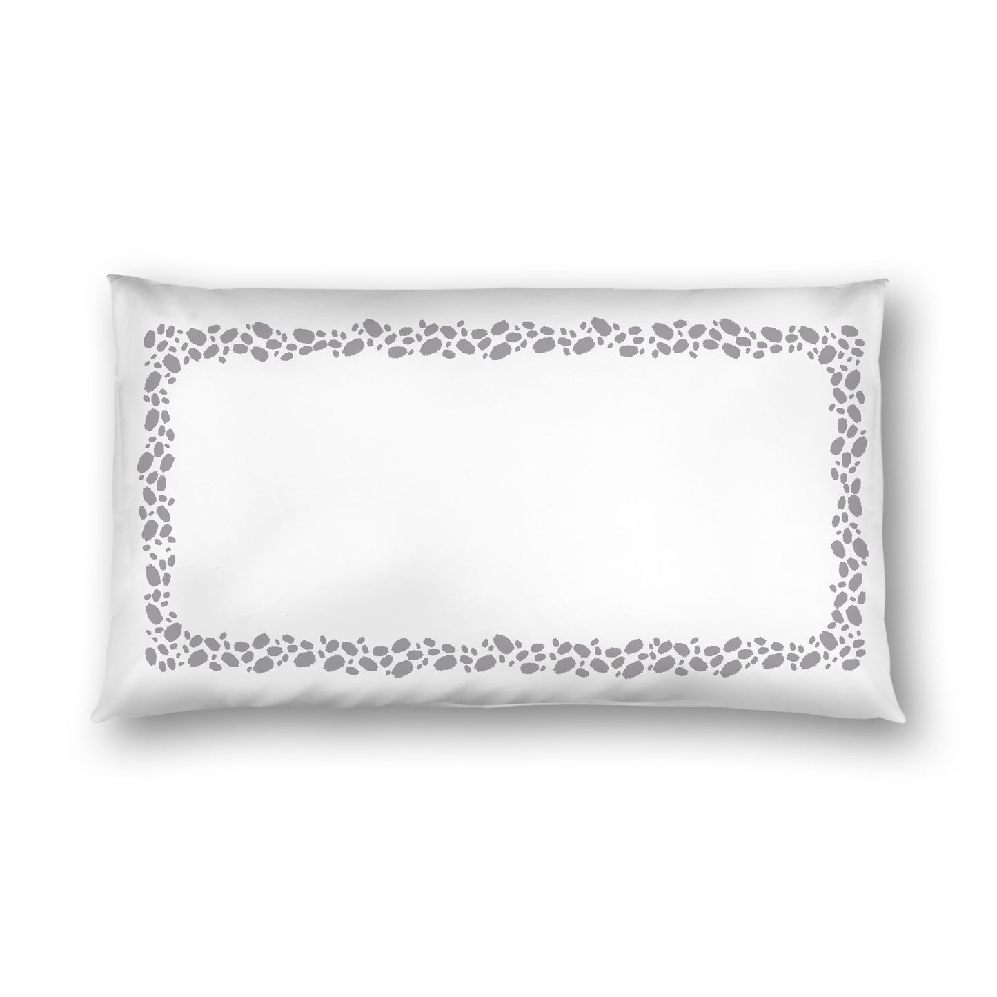 Off-white Cotton Sateen Pillow Sham, Grey Hand-painted Dab Motif Print, Classic Border, White Reverse Side, King - 20 x 36 inches