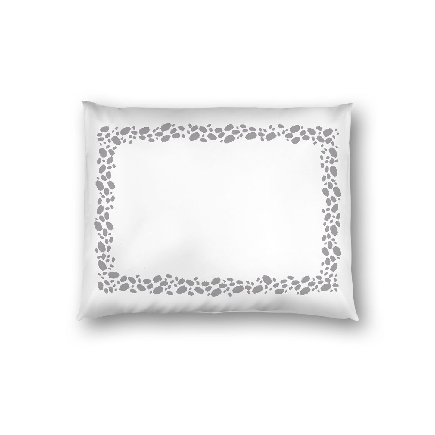 Off-white Cotton Sateen Pillow Sham, Grey Hand-painted Dab Motif Print, Classic Border, White Reverse Side, Standard - 20 x 26 inches